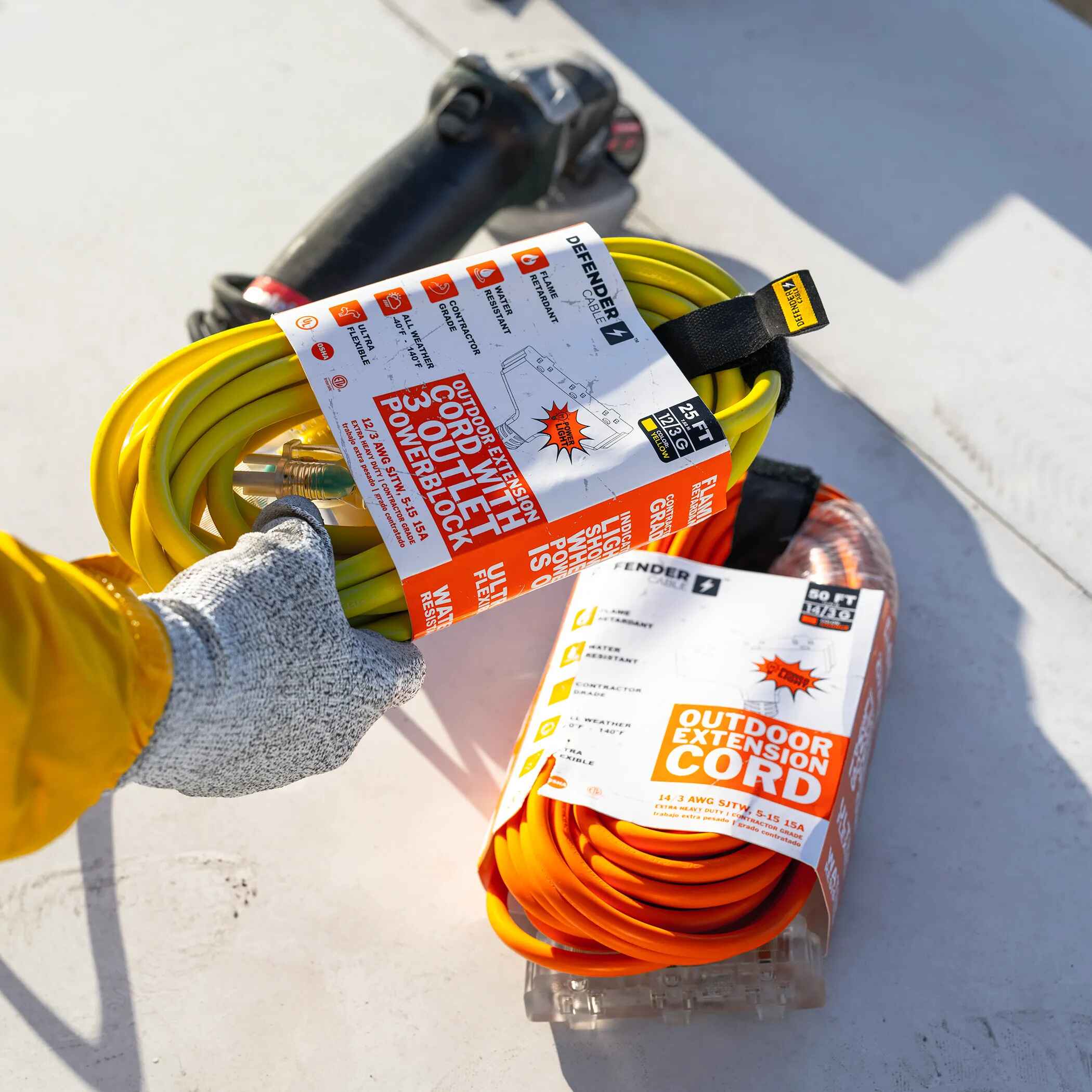 14/3 Gauge, 50 ft SJTW w/ Lighted End. Contractor Grade Extension Cord, UL/ETL Listed