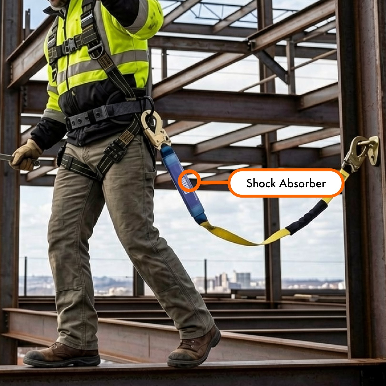 6 FT. Lanyard, Single Leg, Blue Shock Absorber, Snap Hooks - Defender Safety