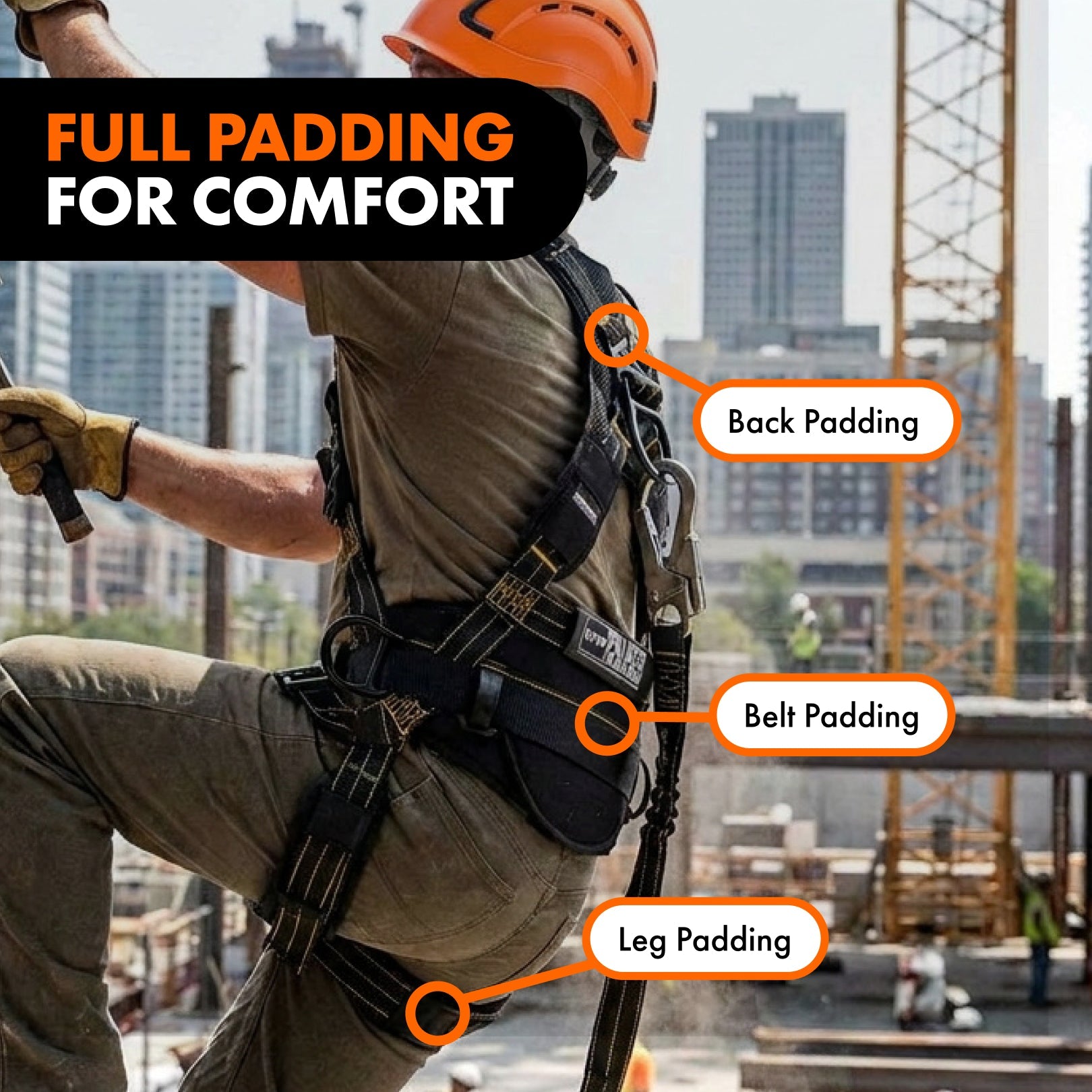 Hammerhead™ Series Harness 5pt., Padded Back, Legs and Belt, QCB Chest and Legs, Back/Side D - Rings, Black - Defender Safety