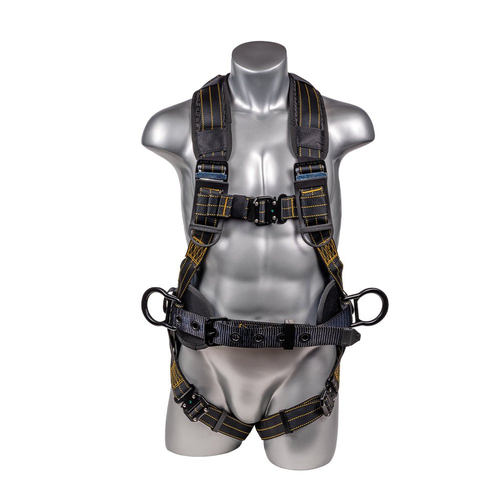 Hammerhead™ Series Harness 5pt., Padded Back, Legs and Belt, QCB Chest and Legs, Back/Side D - Rings, Black - Defender Safety