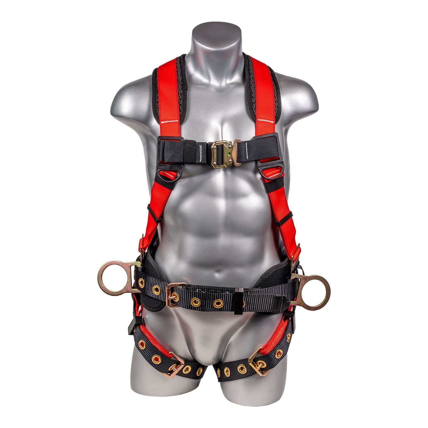 Hammerhead™ Series Harness 5pt., Padded Back, QCB Chest, Tongue & Buckle Leg Straps, SRL Back Plate, Positioning Belt with Side D - Rings - Defender Safety