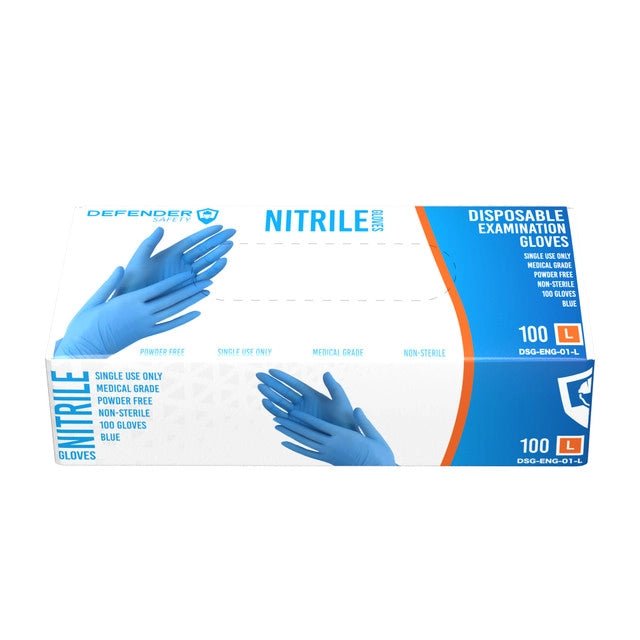 3.5 Mil Blue Nitrile Gloves, Medical Grade, 3.5 Mil, Powder-Free (Blue) - Defender Safety