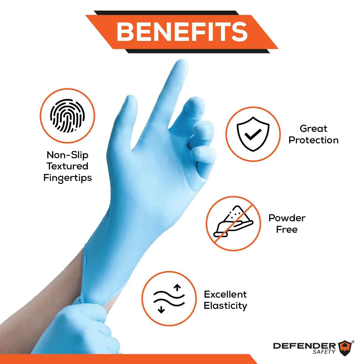 3.5 Mil Blue Nitrile Gloves, Medical Grade, 3.5 Mil, Powder-Free (Blue) - Defender Safety