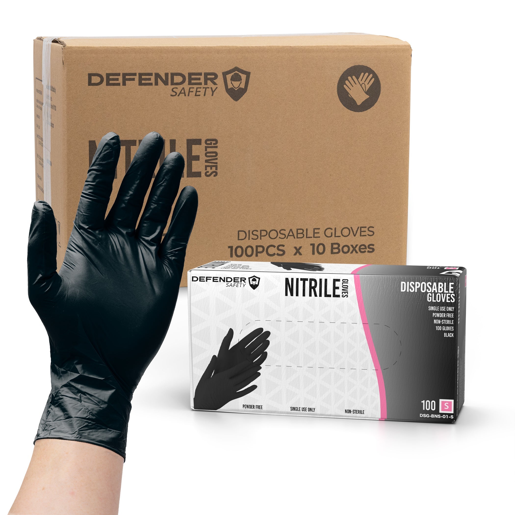 4 Mil Black Nitrile Gloves, Industrial Grade, Powder Free - Defender Safety