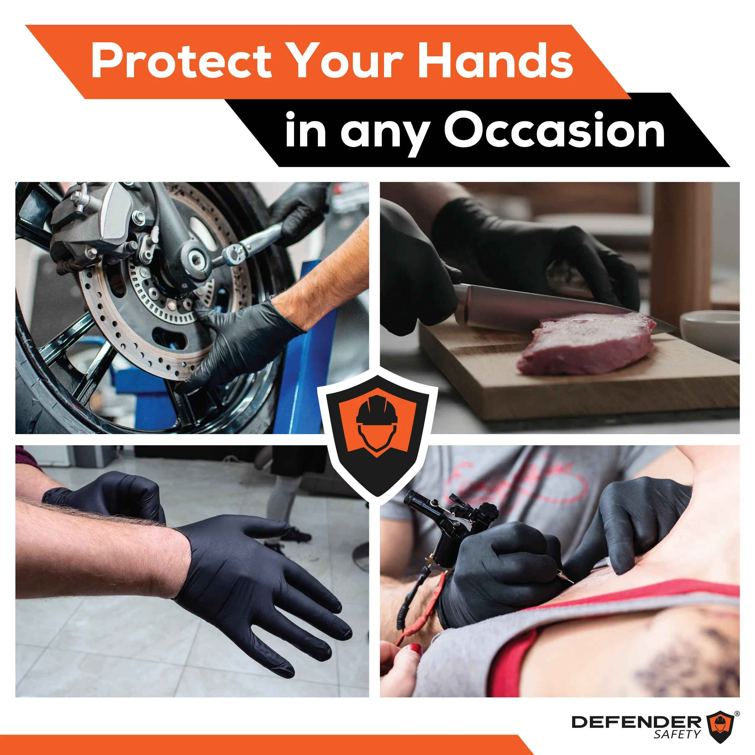 6 Mil Black Nitrile Gloves, Heavy Duty, Chemical Resistant, Powder Free - Defender Safety