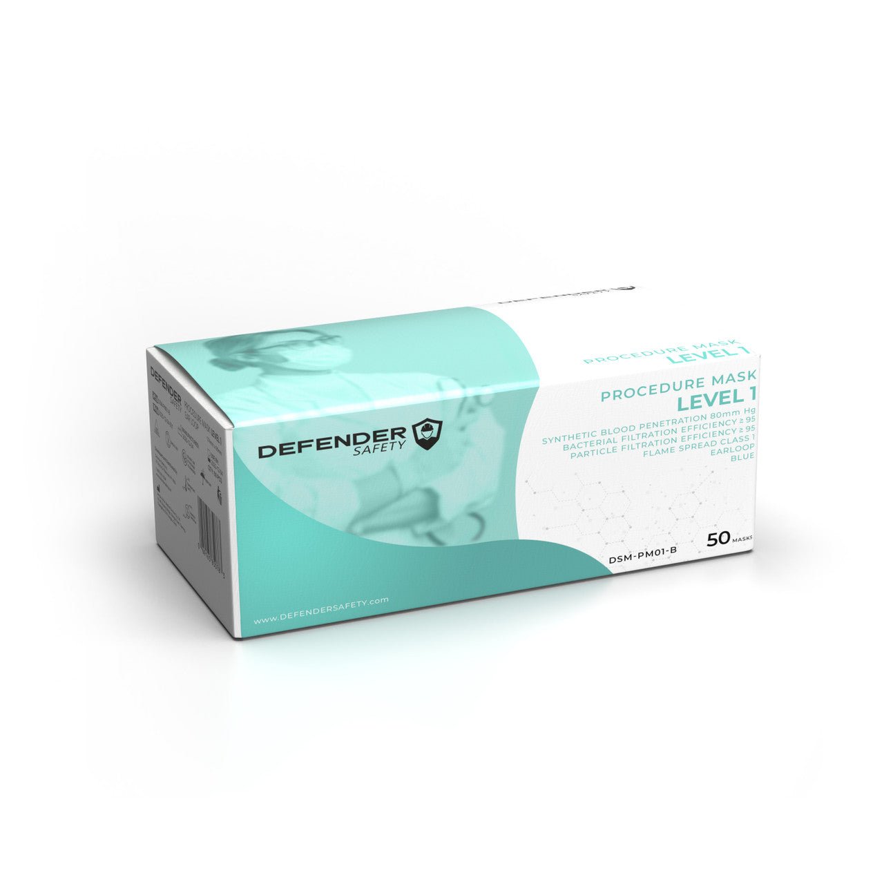 ASTM Level 1 Mask - Procedure Face Mask, FDA 510(k) Cleared, Medical Grade - Defender Safety