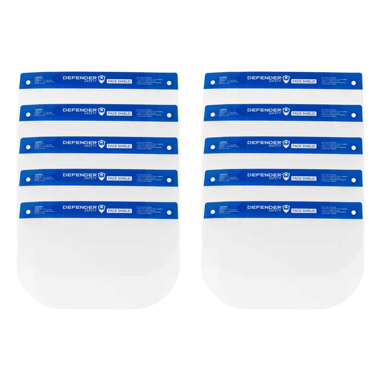 Clear Face Shield, All-Round Protection Headband with Clear Anti-Fog Lens (10 pack) - Defender Safety