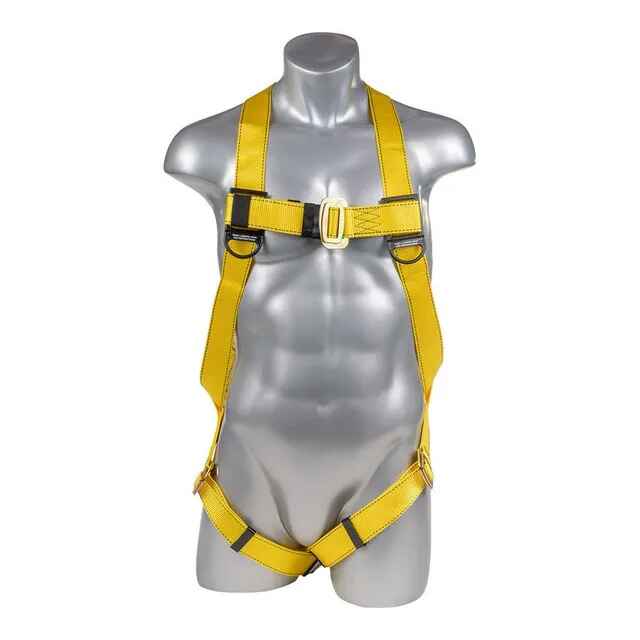 Construction Safety Harness 3 Point Pass-Thru Legs, Back D-Ring, Yellow - Defender Safety