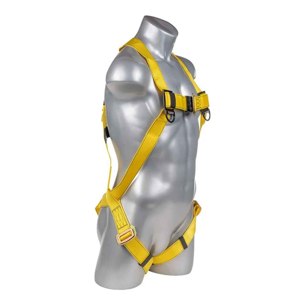 Construction Safety Harness 3 Point Pass-Thru Legs, Back D-Ring, Yellow - Defender Safety