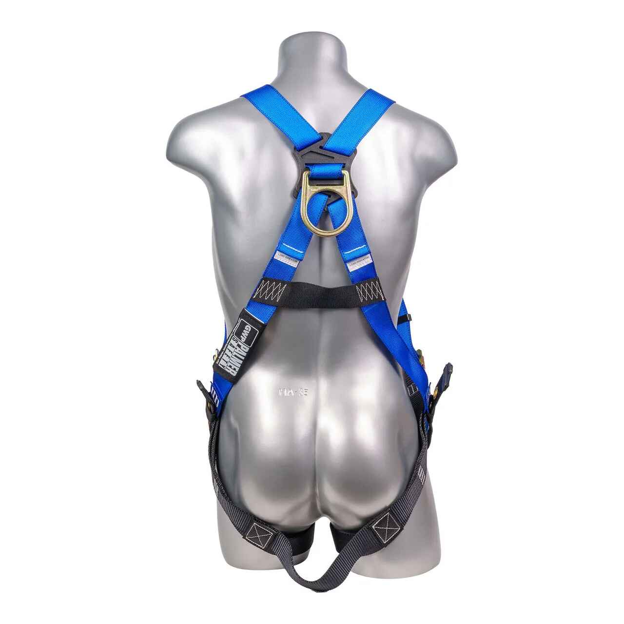 Construction Safety Harness 5 Point, Grommet Legs, Back D-Ring, Blue - Defender Safety