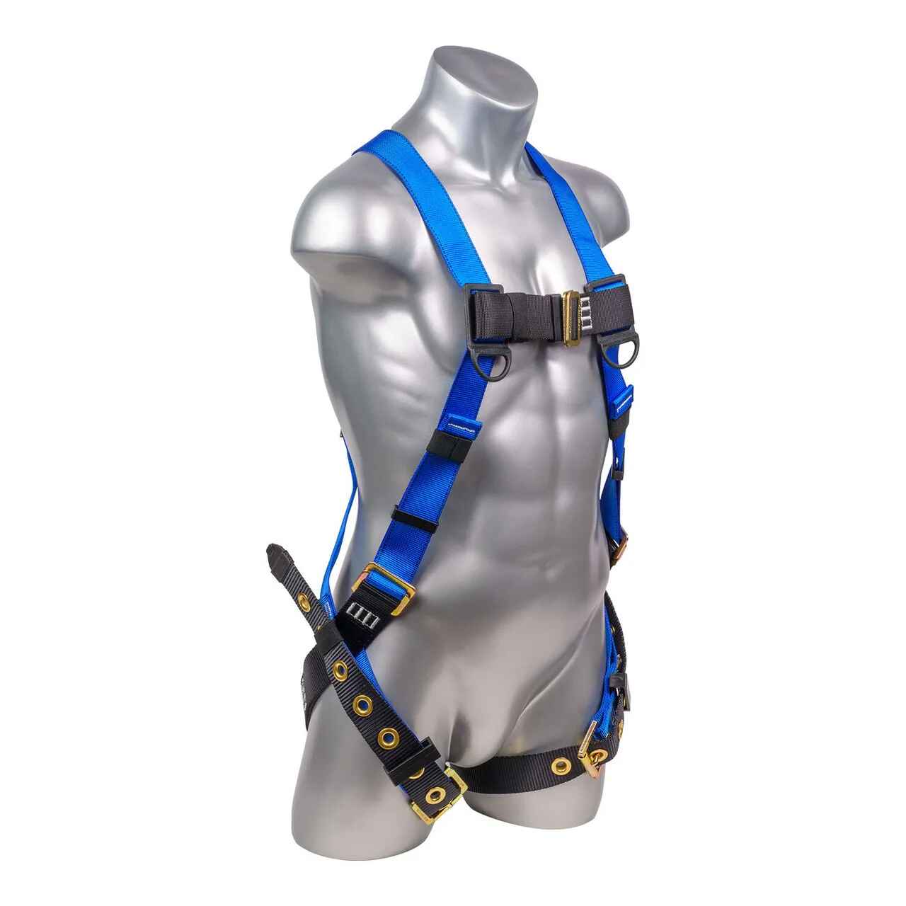 Construction Safety Harness 5 Point, Grommet Legs, Back D-Ring, Blue - Defender Safety