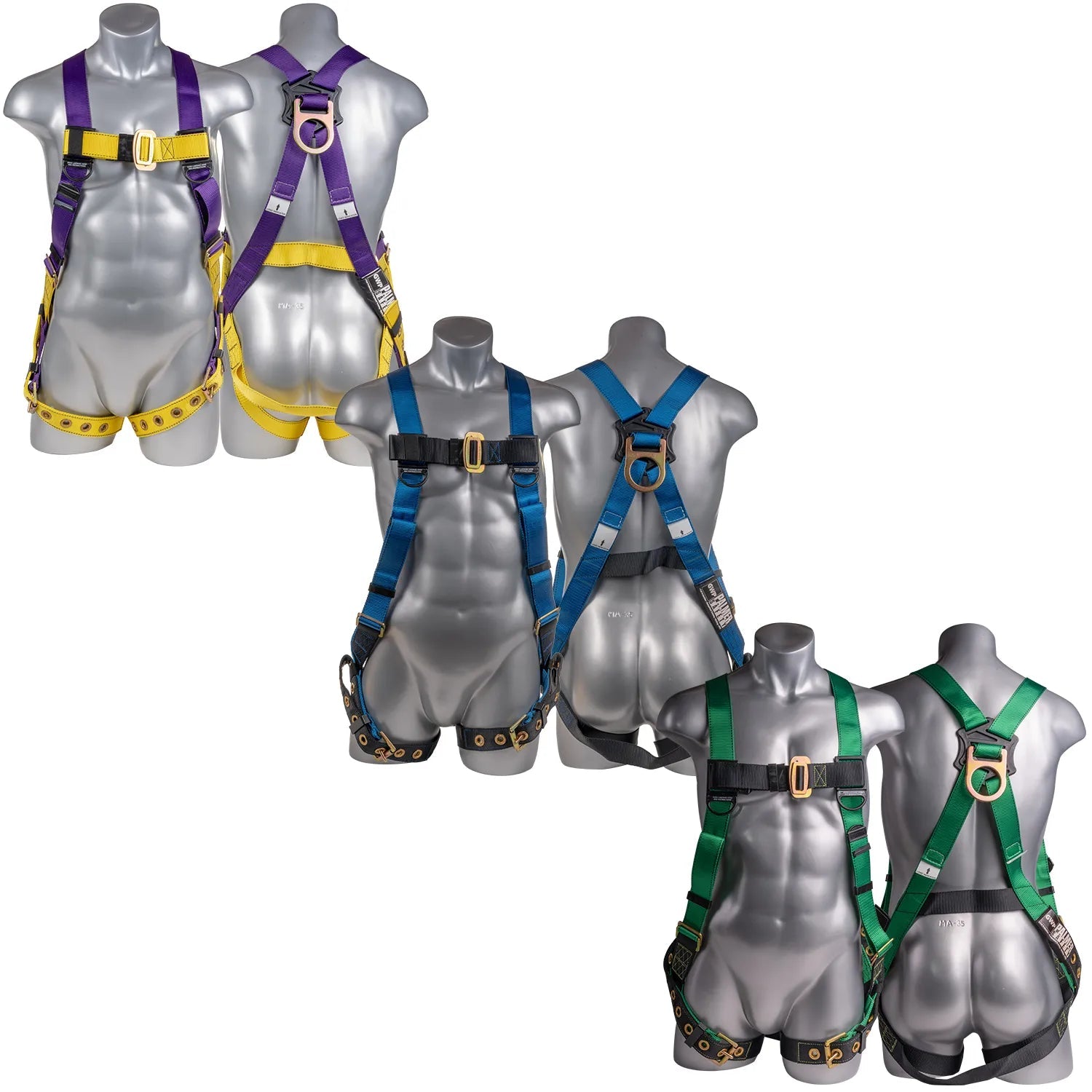 Construction Safety Harness 5 Point, Grommet Legs, Back D-Ring, Blue - Defender Safety