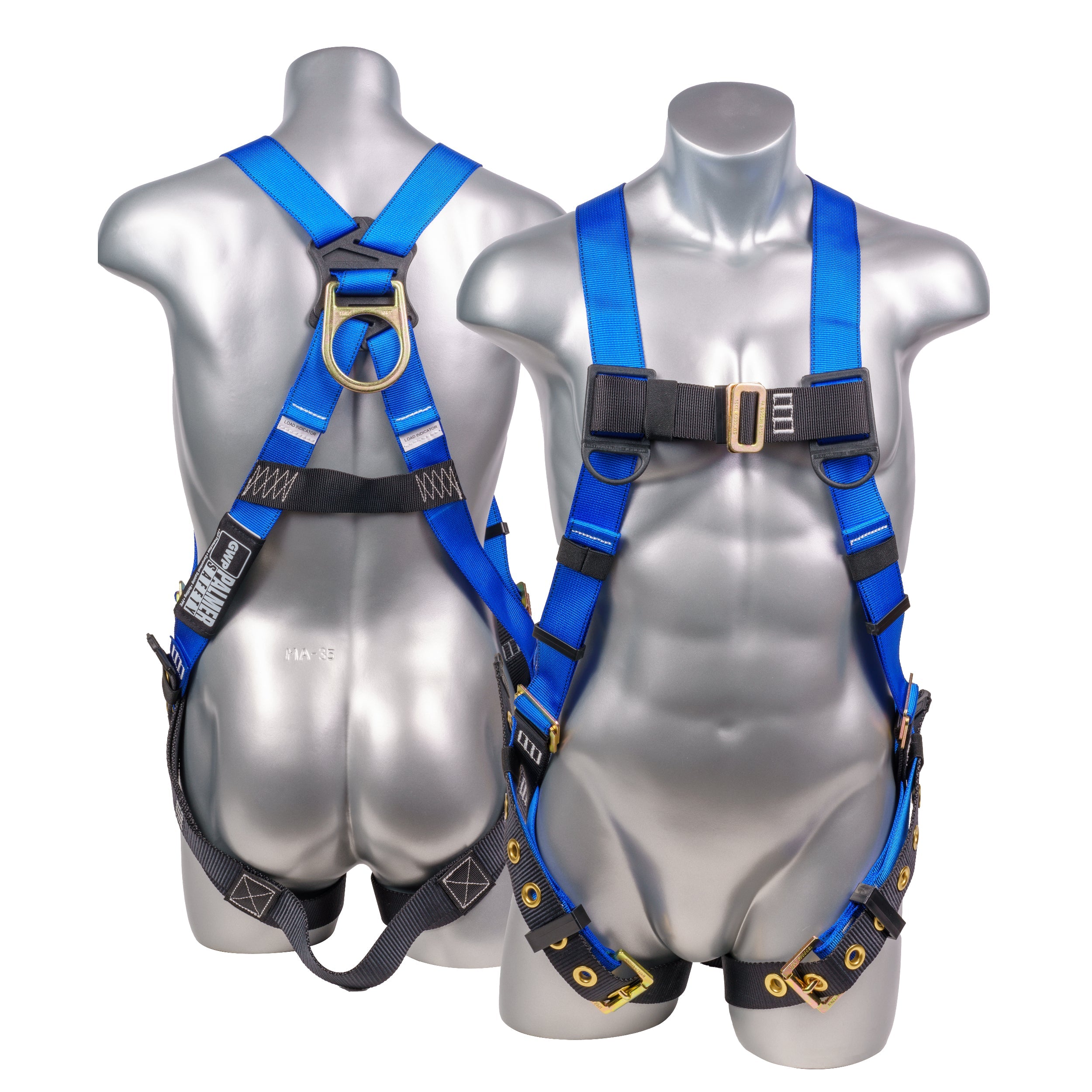 Construction Safety Harness 5 Point, Grommet Legs, Back D-Ring, Blue - Defender Safety