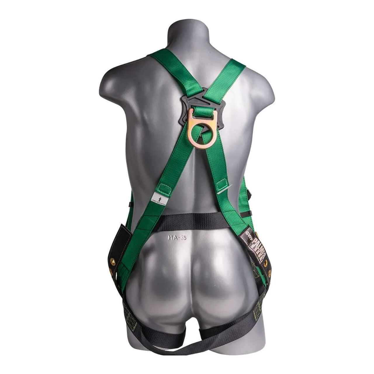 Construction Safety Harness 5 Point, Grommet Legs, Back D-Ring, Green - Defender Safety