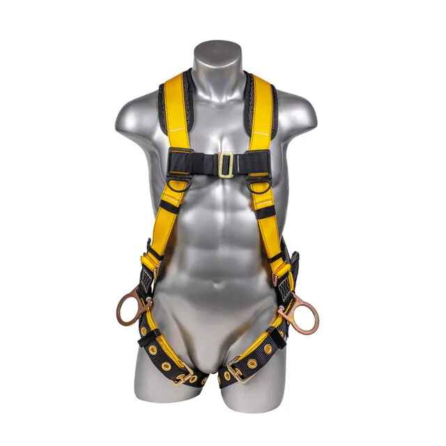 Construction Safety Harness 5 Point, Grommet Legs, Padded Back, Yellow - Defender Safety