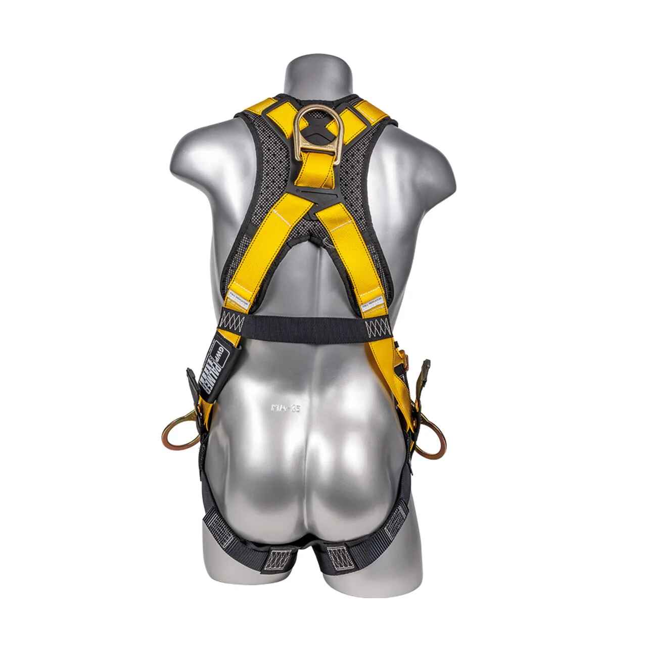 Construction Safety Harness 5 Point, Grommet Legs, Padded Back, Yellow - Defender Safety