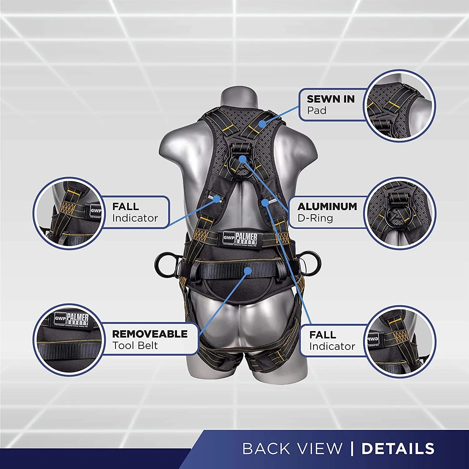 Construction Safety Harness 5 Point, Padded Back & Grommet Legs - Defender Safety