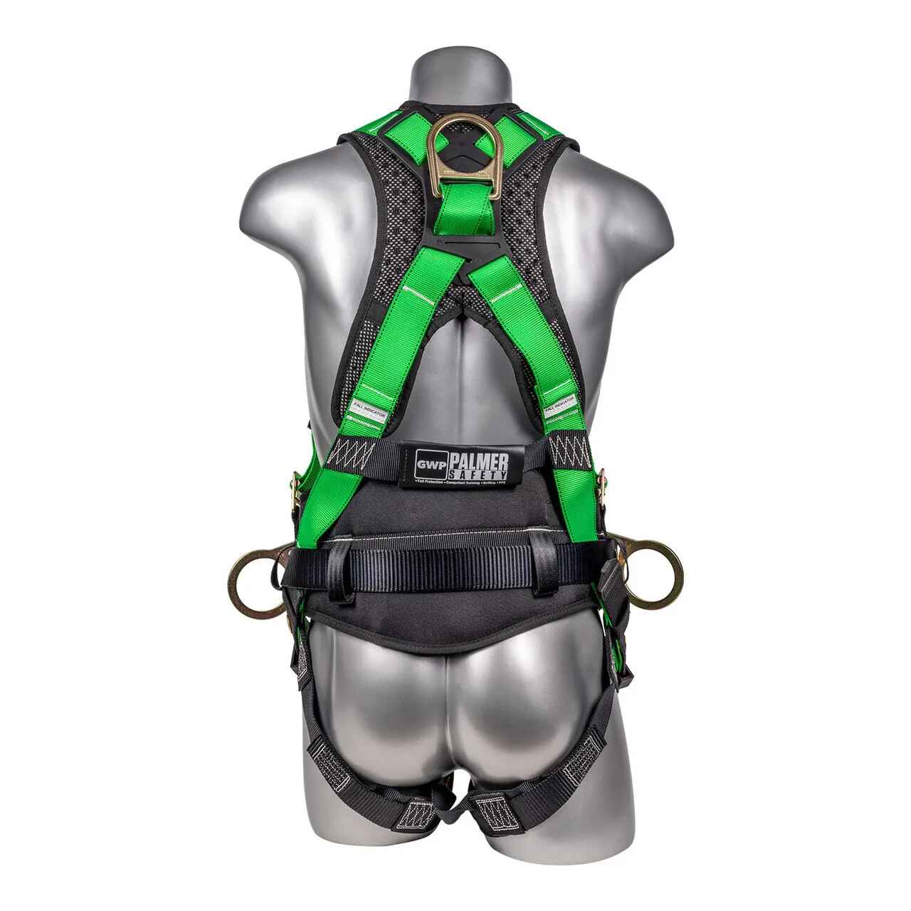 Construction Safety Harness 5 Pt, Back Padded, QCB, Grommet Legs Green - Defender Safety
