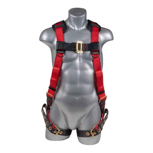 Construction Safety Harness 5 Pt, Padded Back & Grommet Legs Red/Black - Defender Safety