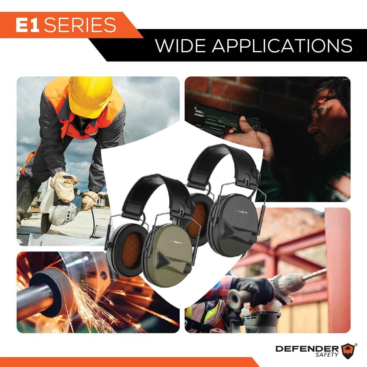 DECITECH™ E1 Active Hearing Protection, Over the Head Earmuffs - Defender Safety