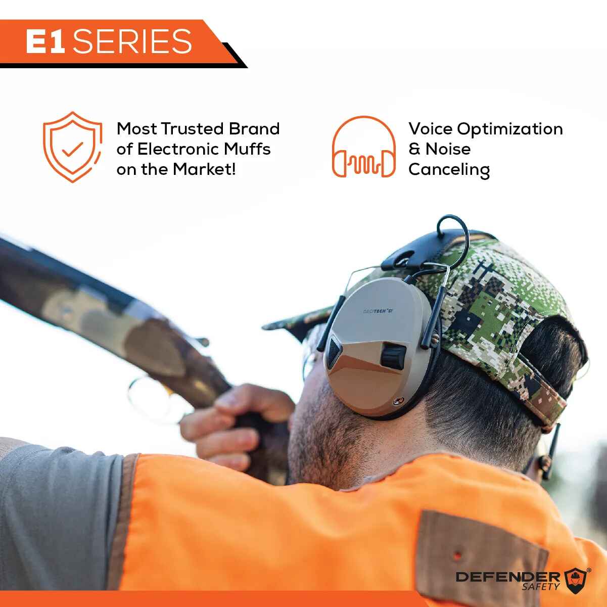 DECITECH™ E1 Active Hearing Protection, Over the Head Earmuffs - Defender Safety