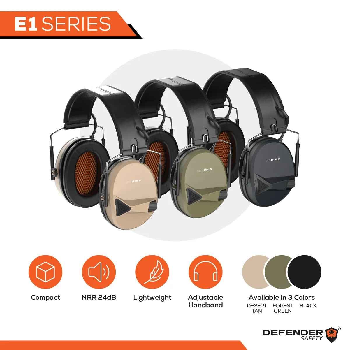DECITECH™ E1 Active Hearing Protection, Over the Head Earmuffs - Defender Safety