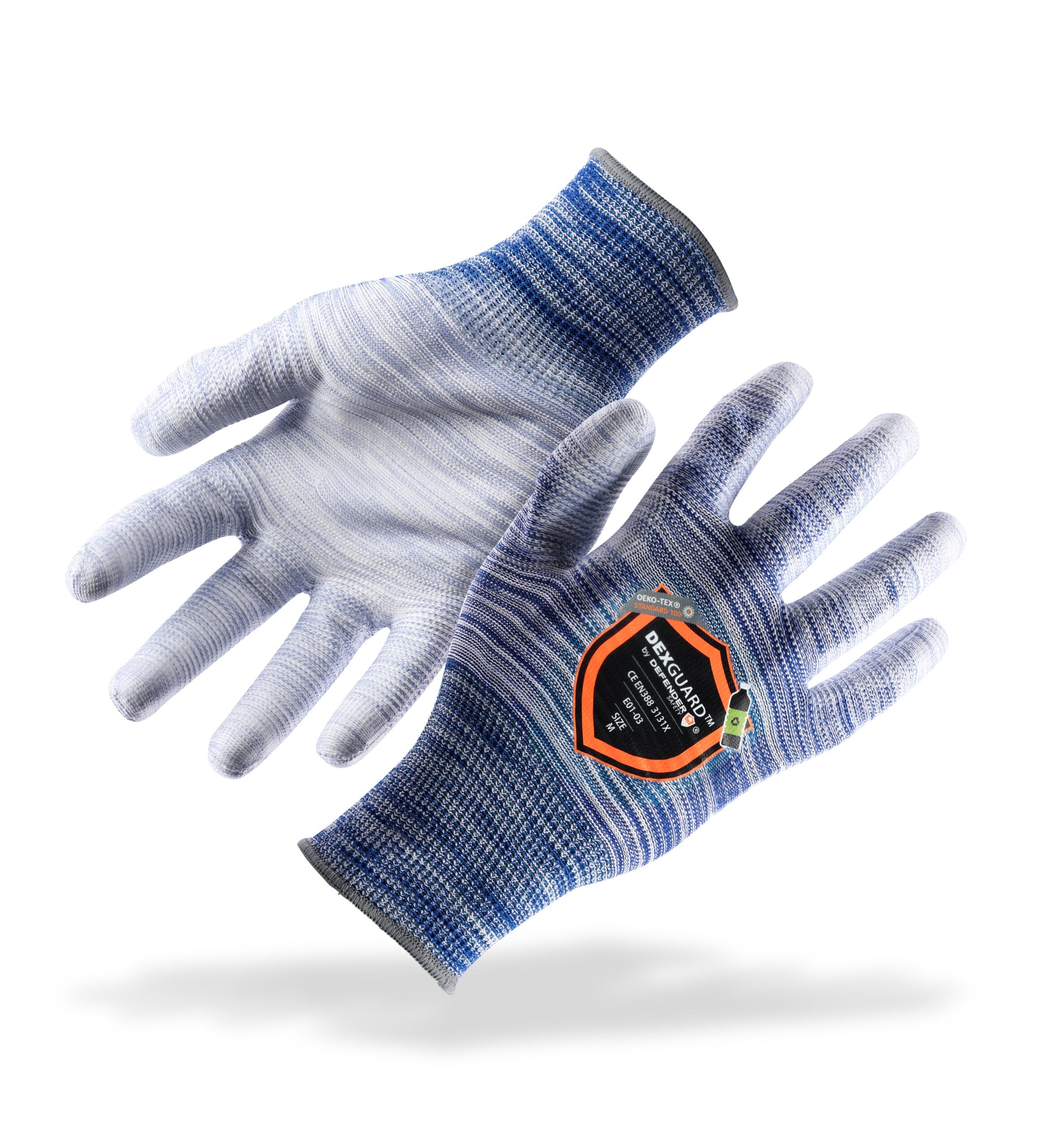 DEXGUARD™ 13G Recycled Polyester Knit Liner, Rainbow Blue Gloves, Abrasion Resistant Level 3, Polyurethane Coating - Defender Safety