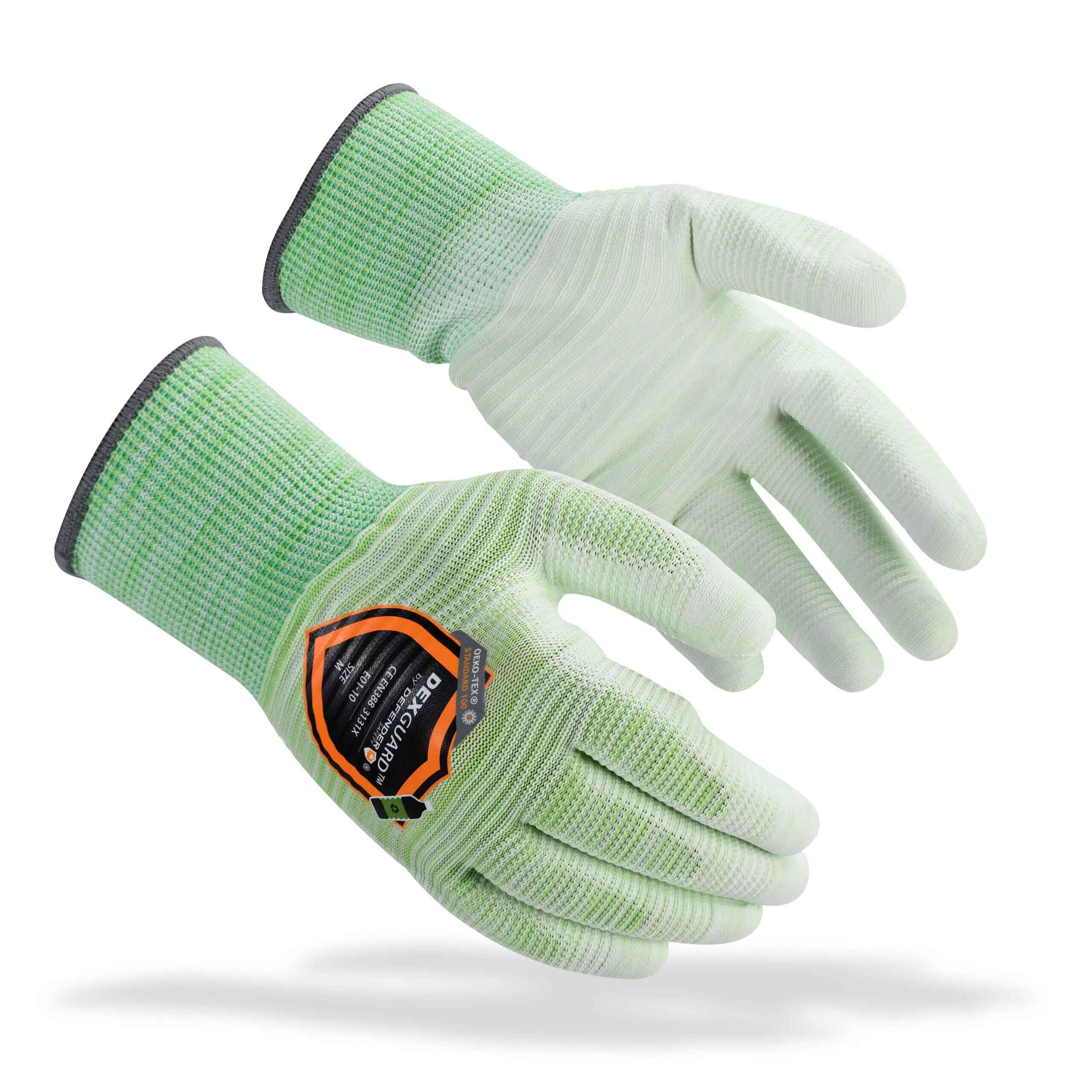 DEXGUARD™ 13G Recycled Polyester Knit Liner, Rainbow Green Gloves, Abrasion Resistant Level 3, Polyurethane Coating - Defender Safety