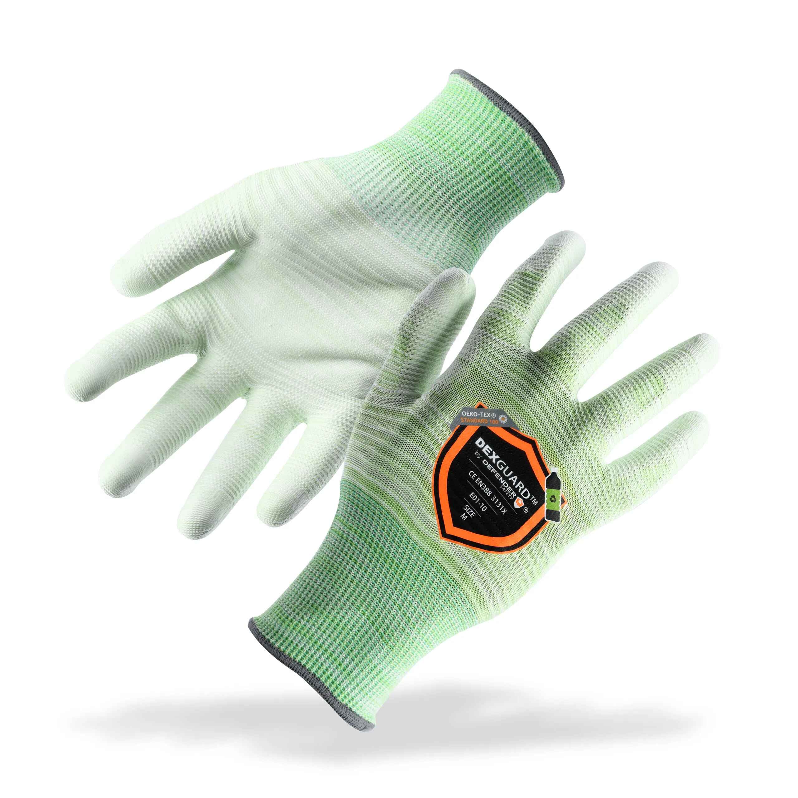 DEXGUARD™ 13G Recycled Polyester Knit Liner, Rainbow Green Gloves, Abrasion Resistant Level 3, Polyurethane Coating - Defender Safety