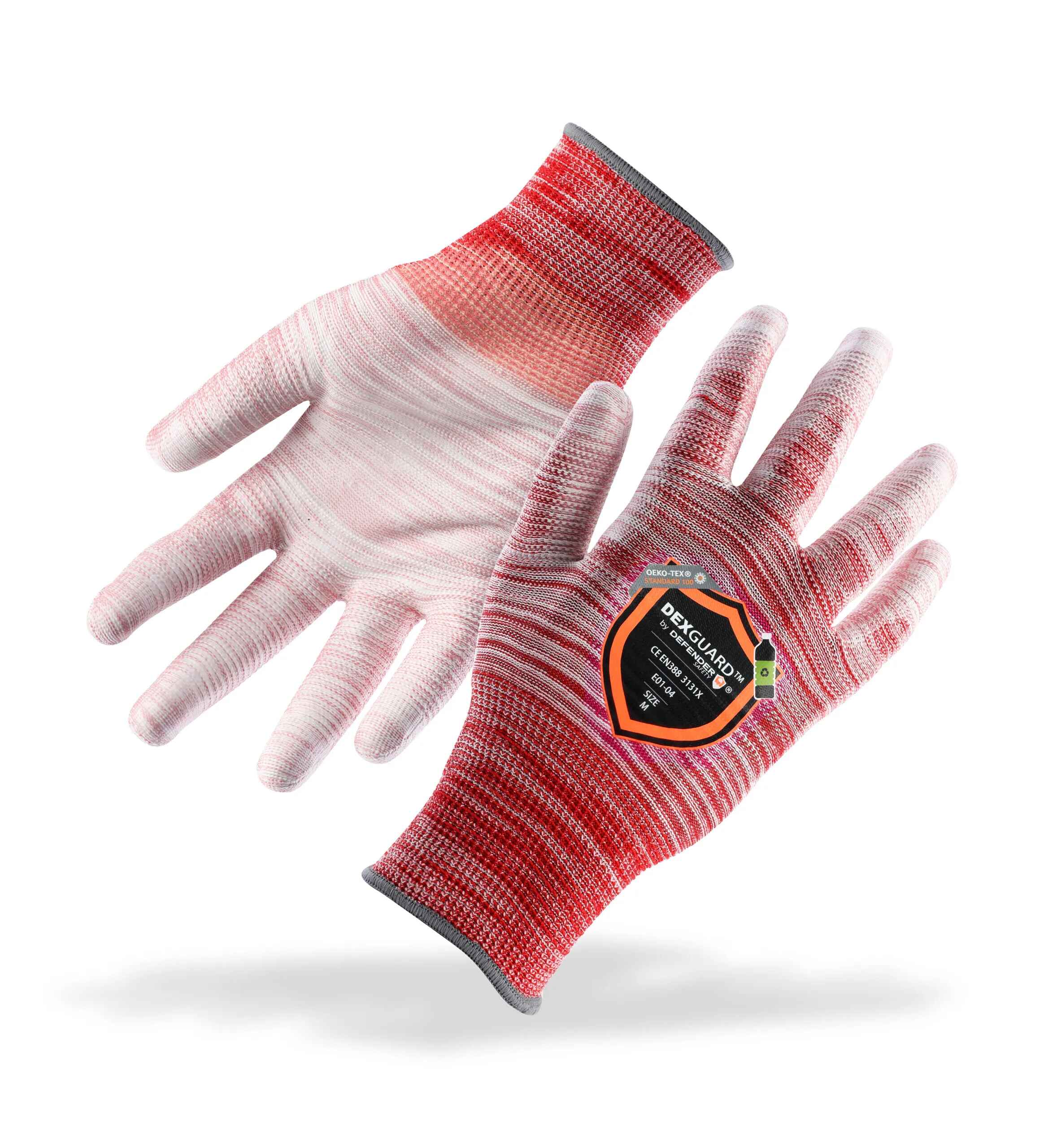 DEXGUARD™ 13G Recycled Polyester Knit Liner, Rainbow Red Gloves, Abrasion Resistant Level 3, Polyurethane Coating - Defender Safety