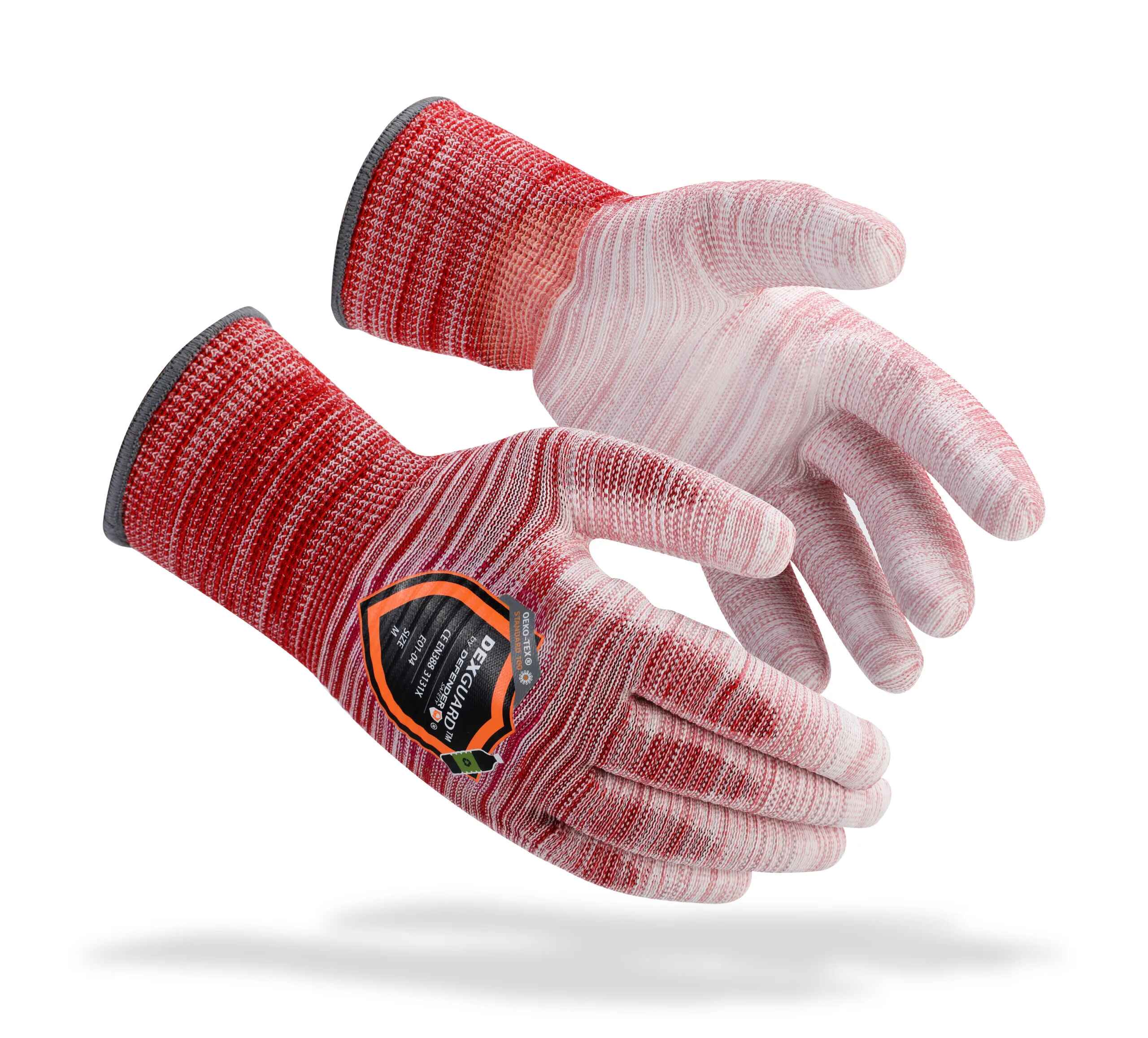 DEXGUARD™ 13G Recycled Polyester Knit Liner, Rainbow Red Gloves, Abrasion Resistant Level 3, Polyurethane Coating - Defender Safety