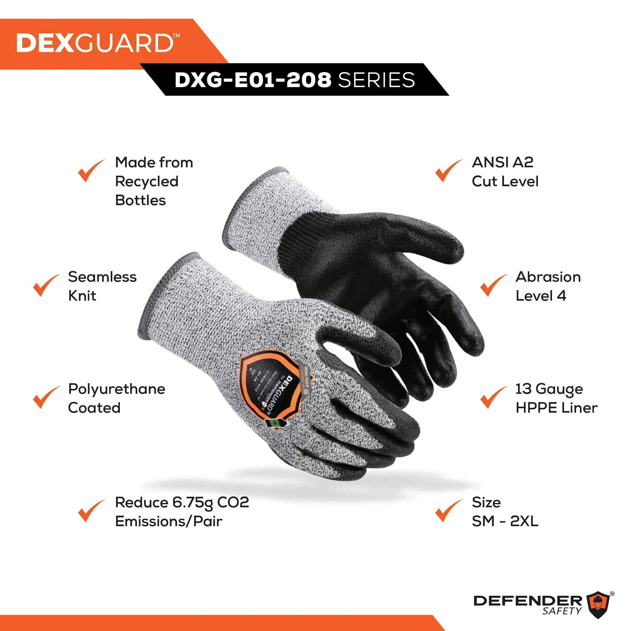 DEXGUARD™ A2 Cut Glove, Level 4 Abrasion Resistant, Polyurethane Coated - Defender Safety