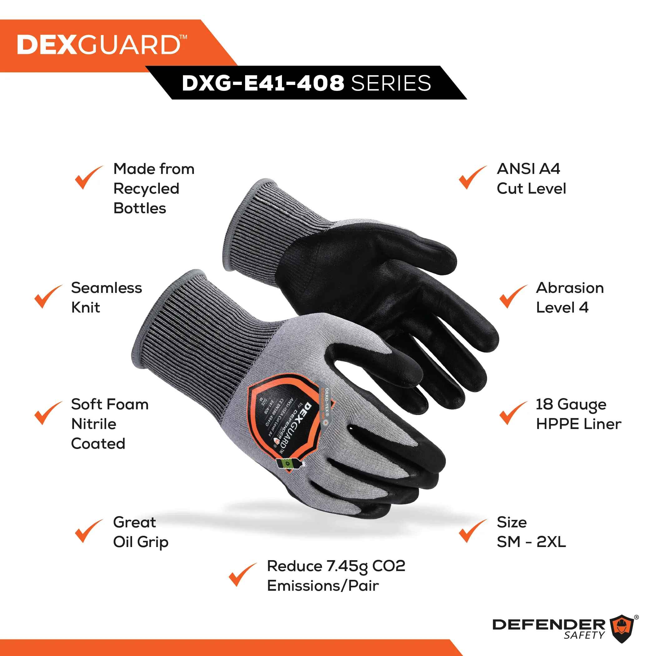 DEXGUARD™ A4 Cut Gloves, Level 4 Abrasion Resistant, Foam Nitrile Coating - Defender Safety