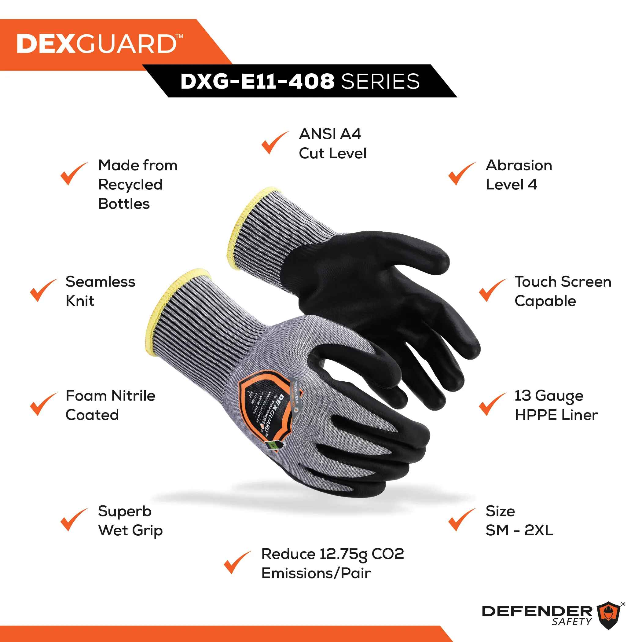 DEXGUARD™ A4 Cut Gloves, Level 4 Abrasion Resistant, Foam Nitrile Coating - Defender Safety