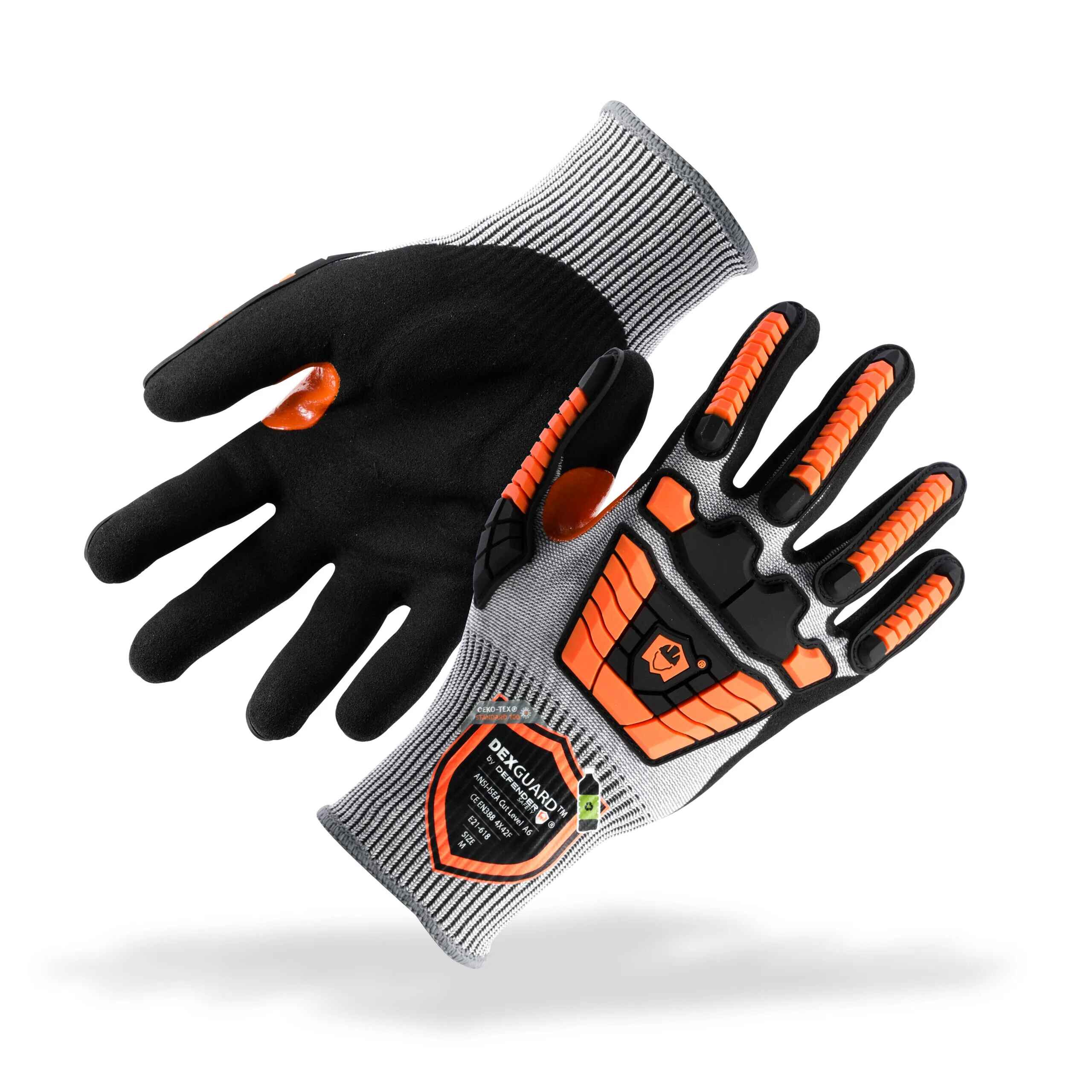 DEXGUARD™ A6 Cut Gloves, Back of the Hand Impact Resistant, Level 4 Abrasion Resistant, Textured Nitrile Coating. - Defender Safety