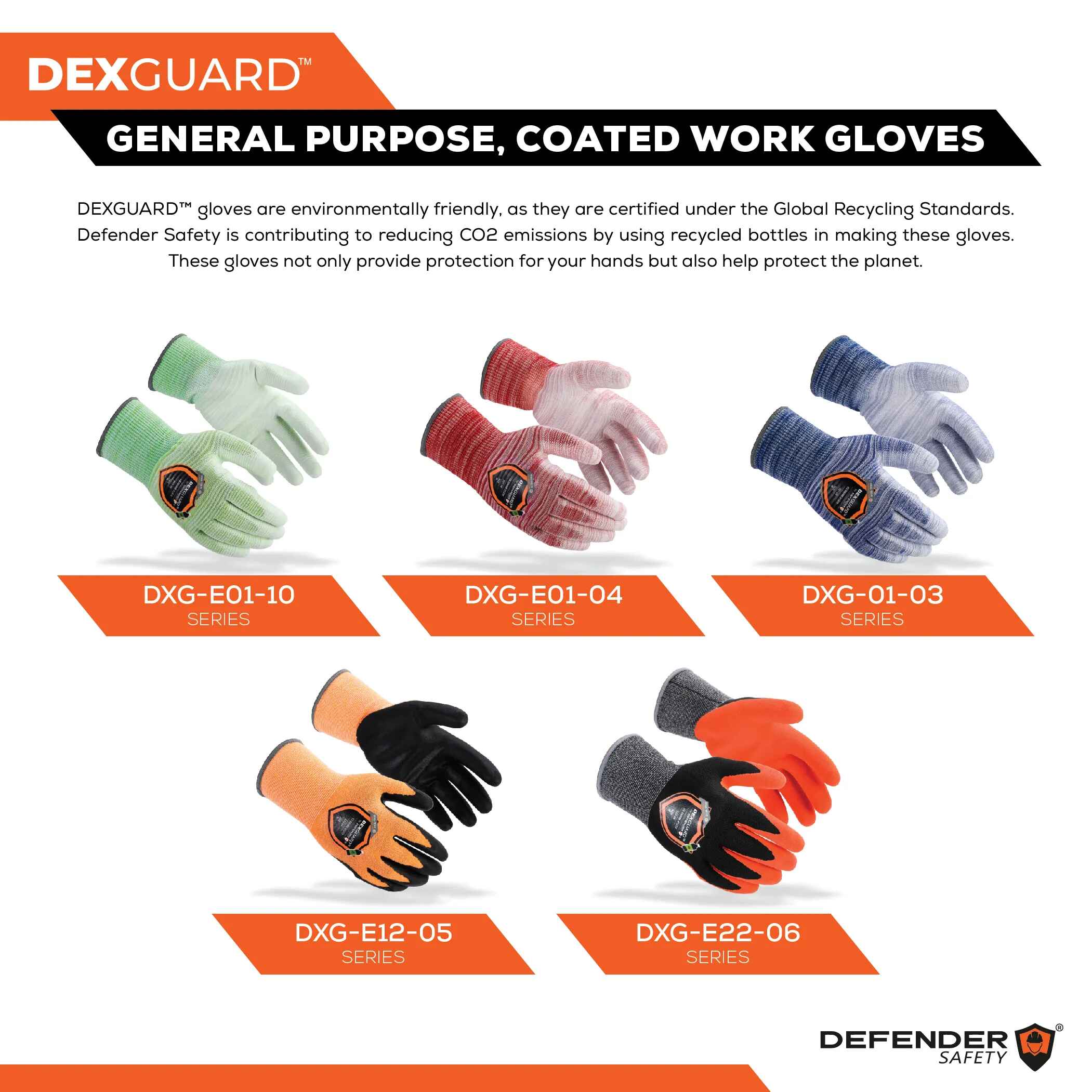 DEXGUARD™ General Purpose Recycled Gloves, Touch Screen Compatible, Abrasion Resistant Level 4, Foam Nitrile Coating - Defender Safety