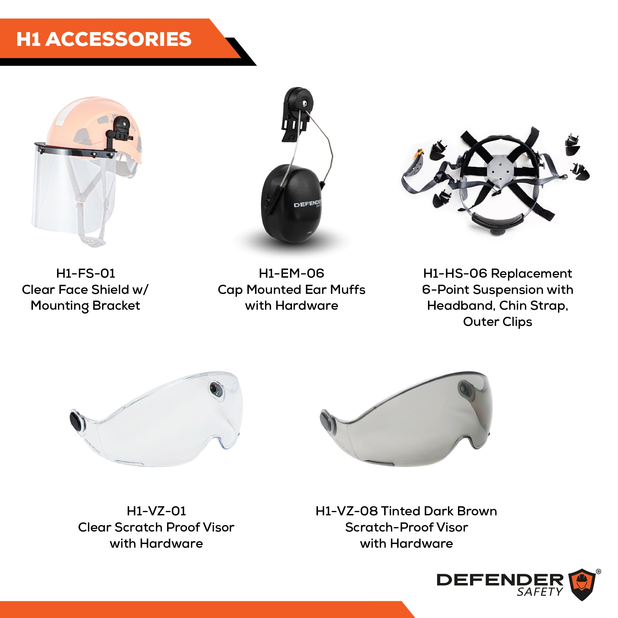 H1-CH Safety Helmet Type 1, Class C, ANSI Z89 & EN 397 Rated - Defender Safety