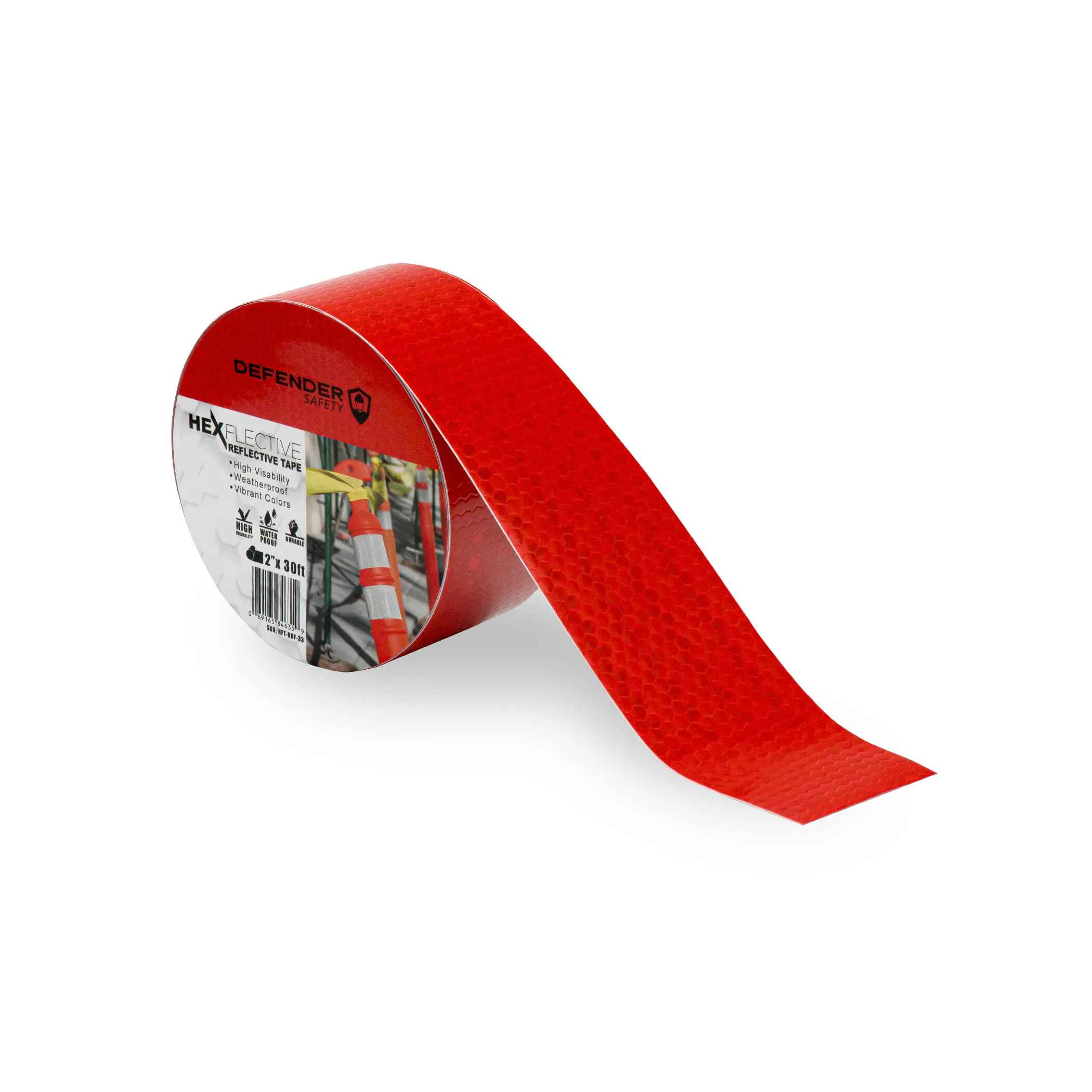 HEXFLECTIVE™ Reflective Tape. 2"x 30'. Red Honeycomb Pattern - Defender Safety