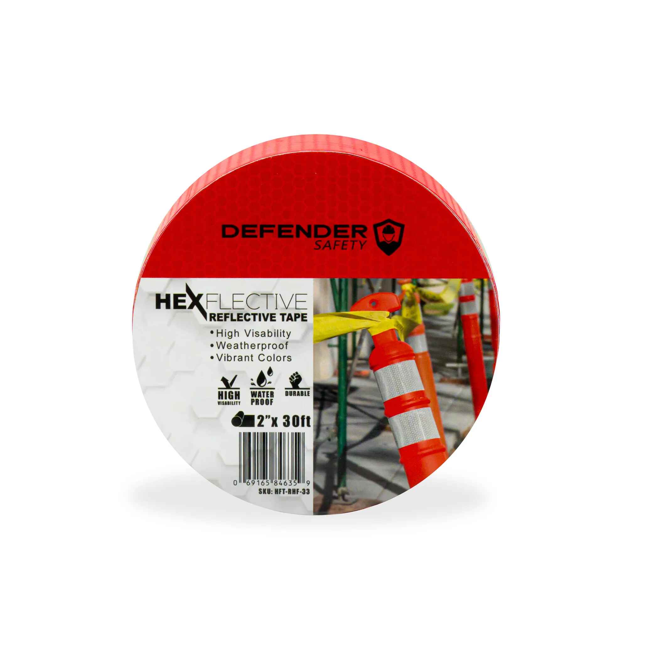 HEXFLECTIVE™ Reflective Tape. 2"x 30'. Red Honeycomb Pattern - Defender Safety