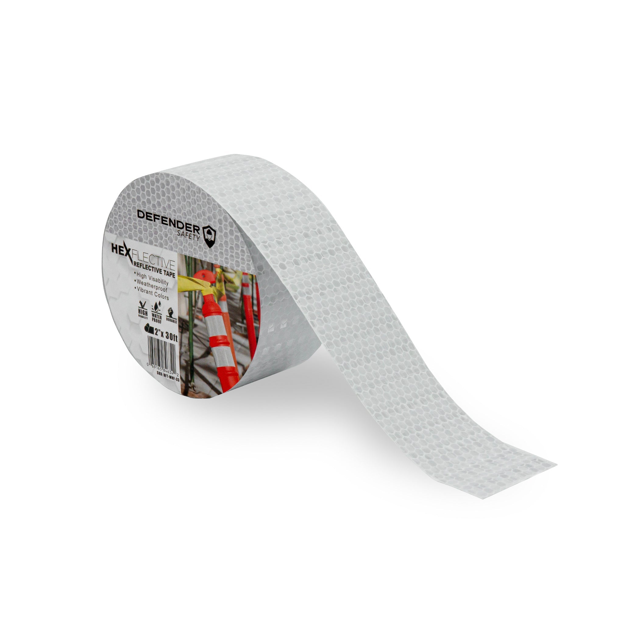 HEXFLECTIVE™ Reflective Tape. 2"x 30'. White Honeycomb Pattern - Defender Safety