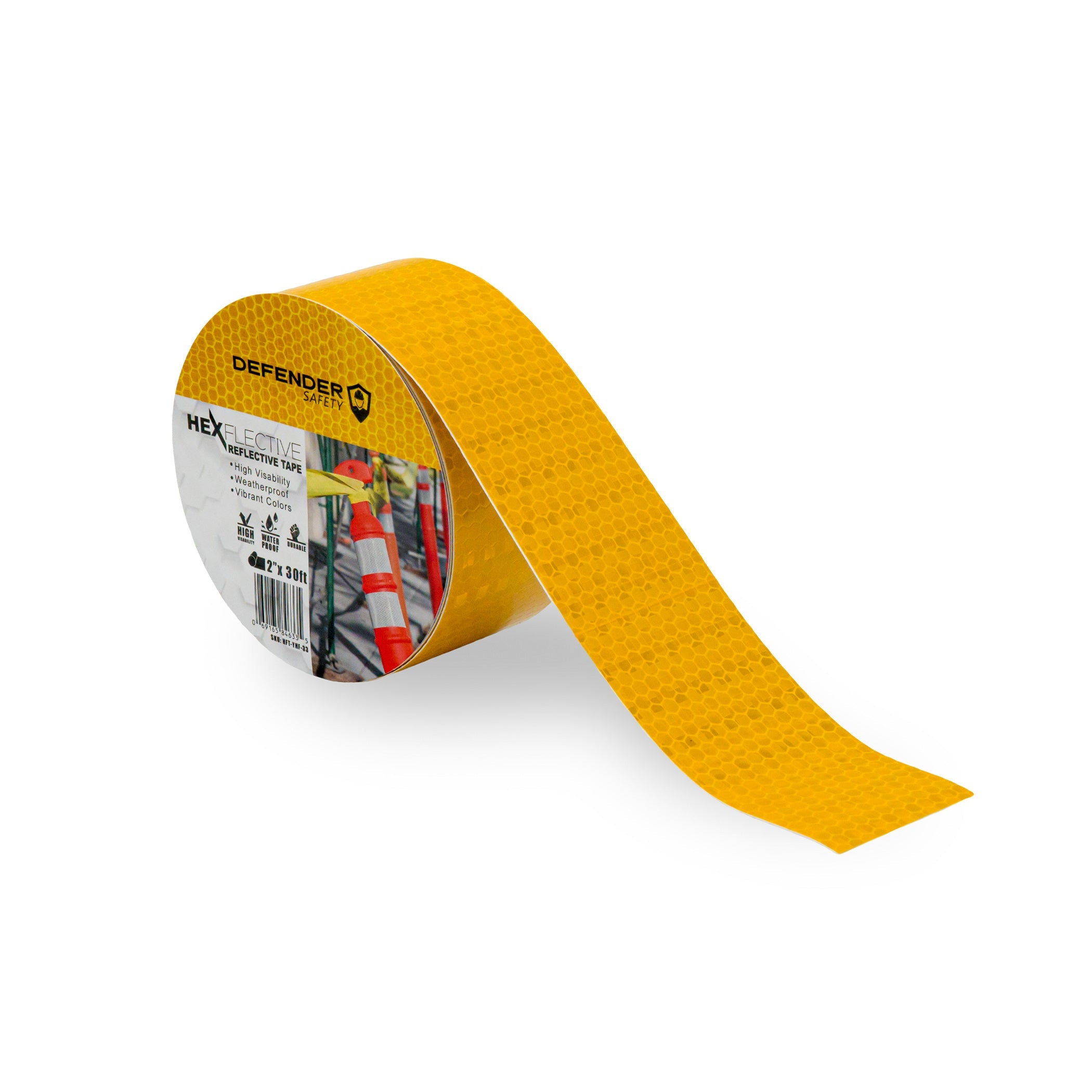 HEXFLECTIVE™ Reflective Tape. 2"x 30'. Yellow Honeycomb Pattern - Defender Safety