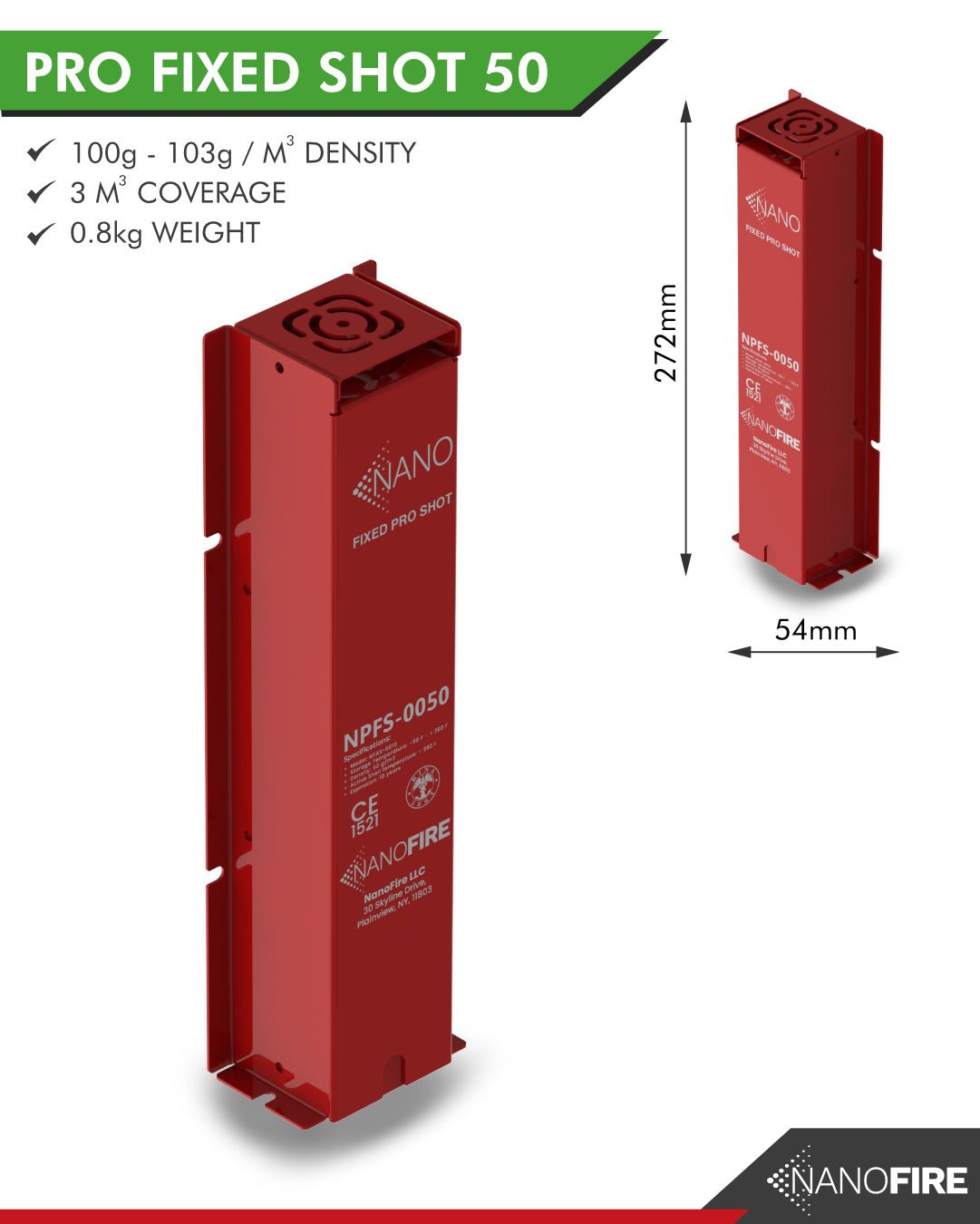 NANOSHOT PRO 50 FIXED aerosol fire suppression system - Defender Safety