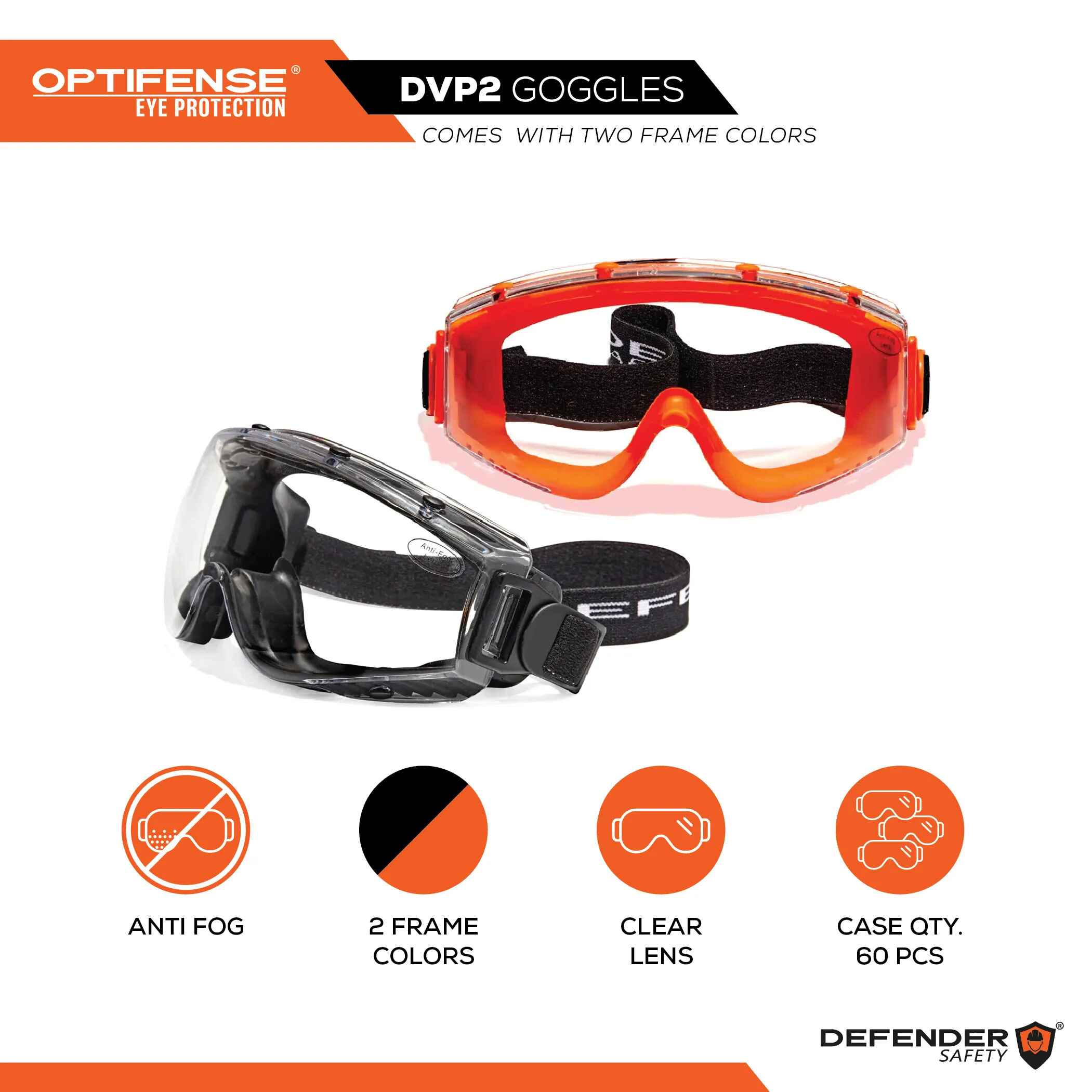 OPTIFENSE™ DVP2 Anti Fog Goggles - Defender Safety