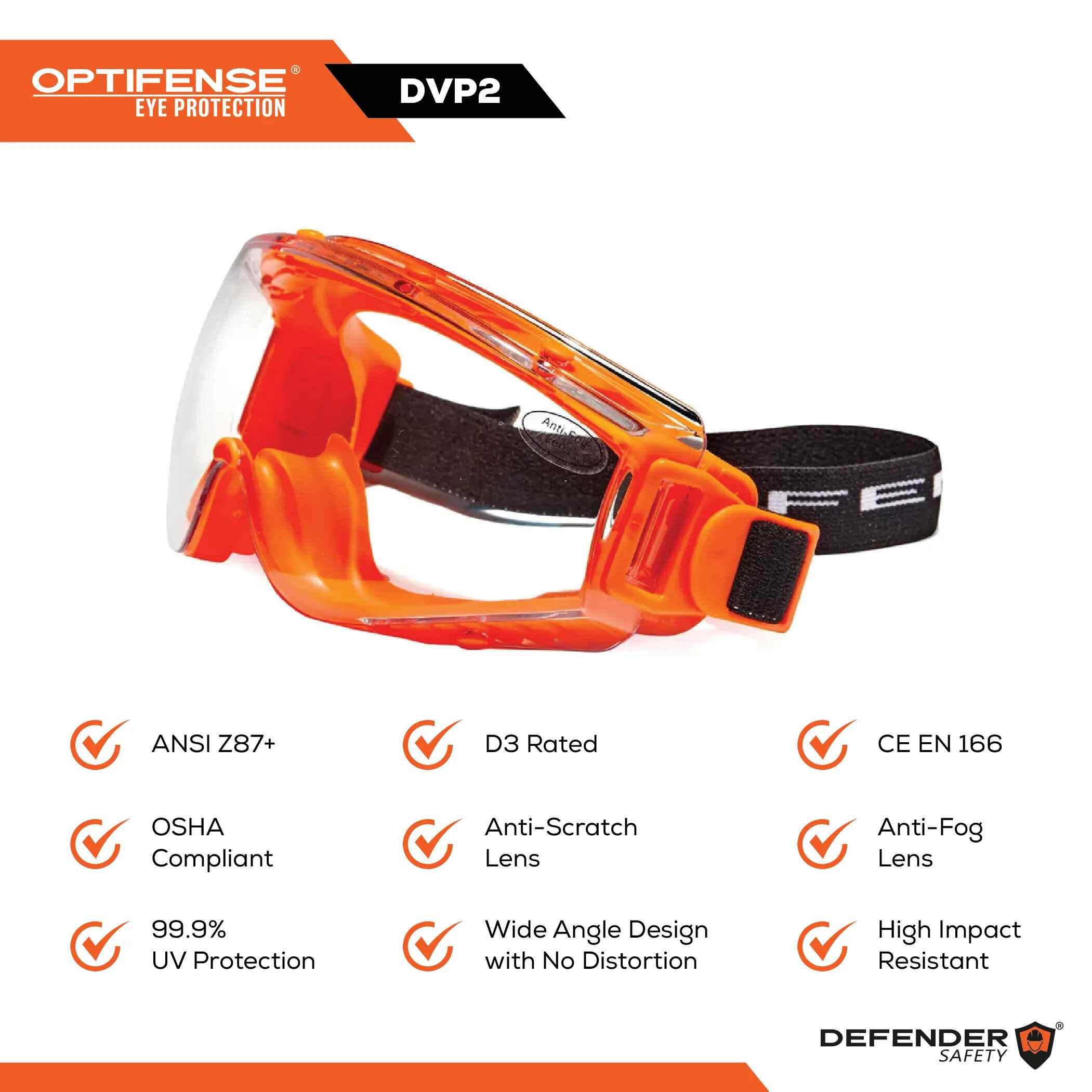 OPTIFENSE™ DVP2 Anti Fog Goggles - Defender Safety