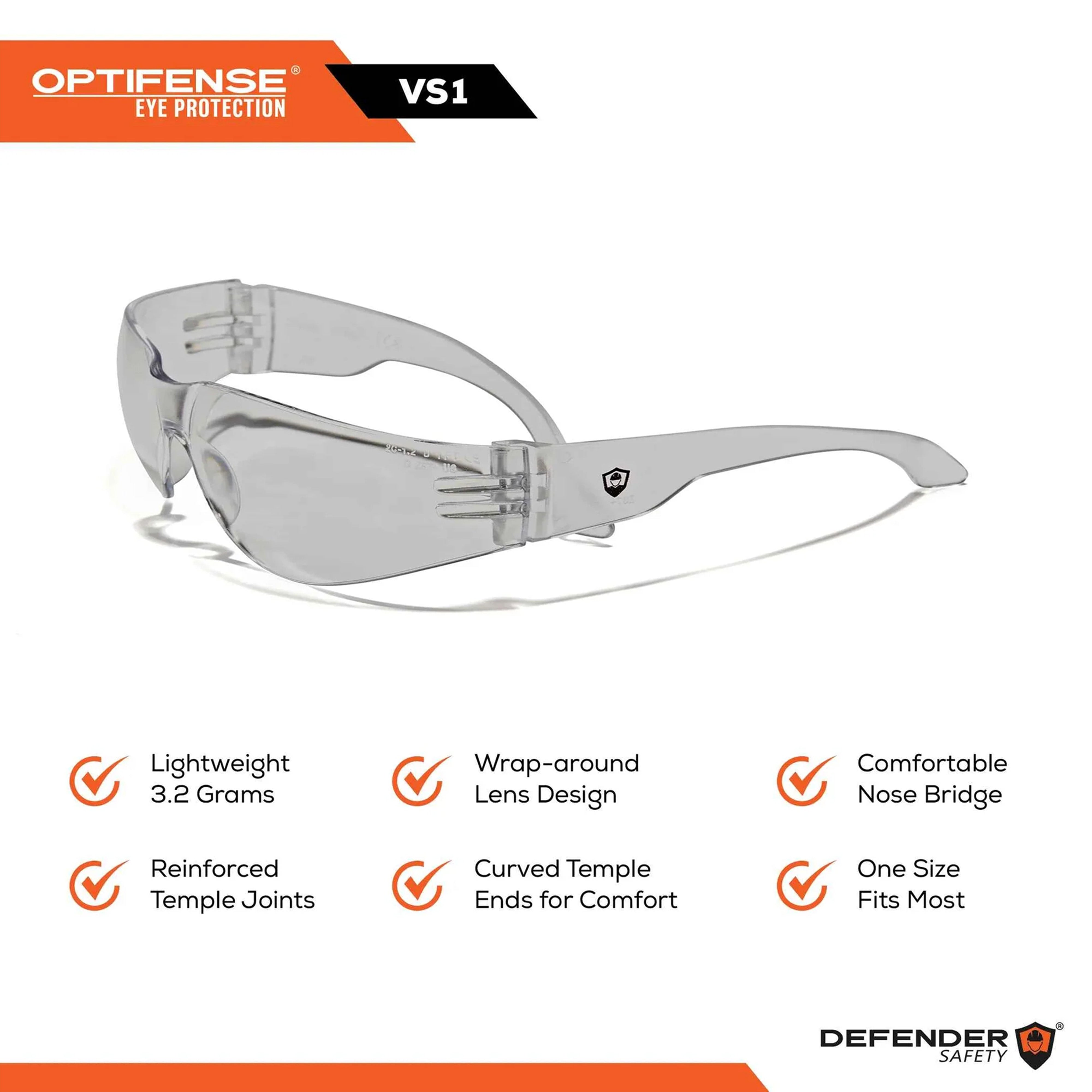 OPTIFENSE™ VS1 SMOKED Glasses, ANSI Z87+, 30pc per Box - Defender Safety