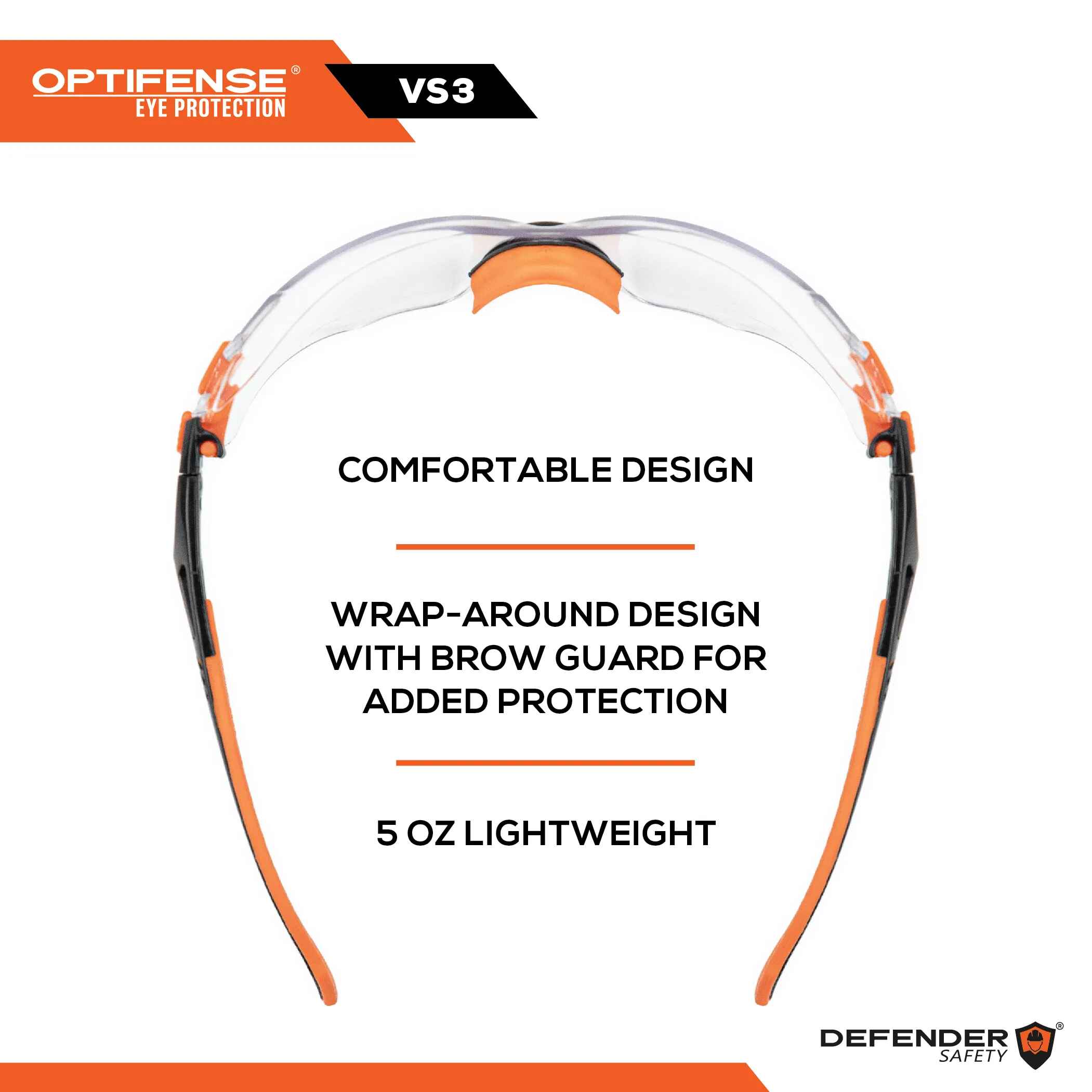 OPTIFENSE™ VS3 Anti Fog, Premium CLEAR Safety Glasses, ANSI Z87+ - Defender Safety