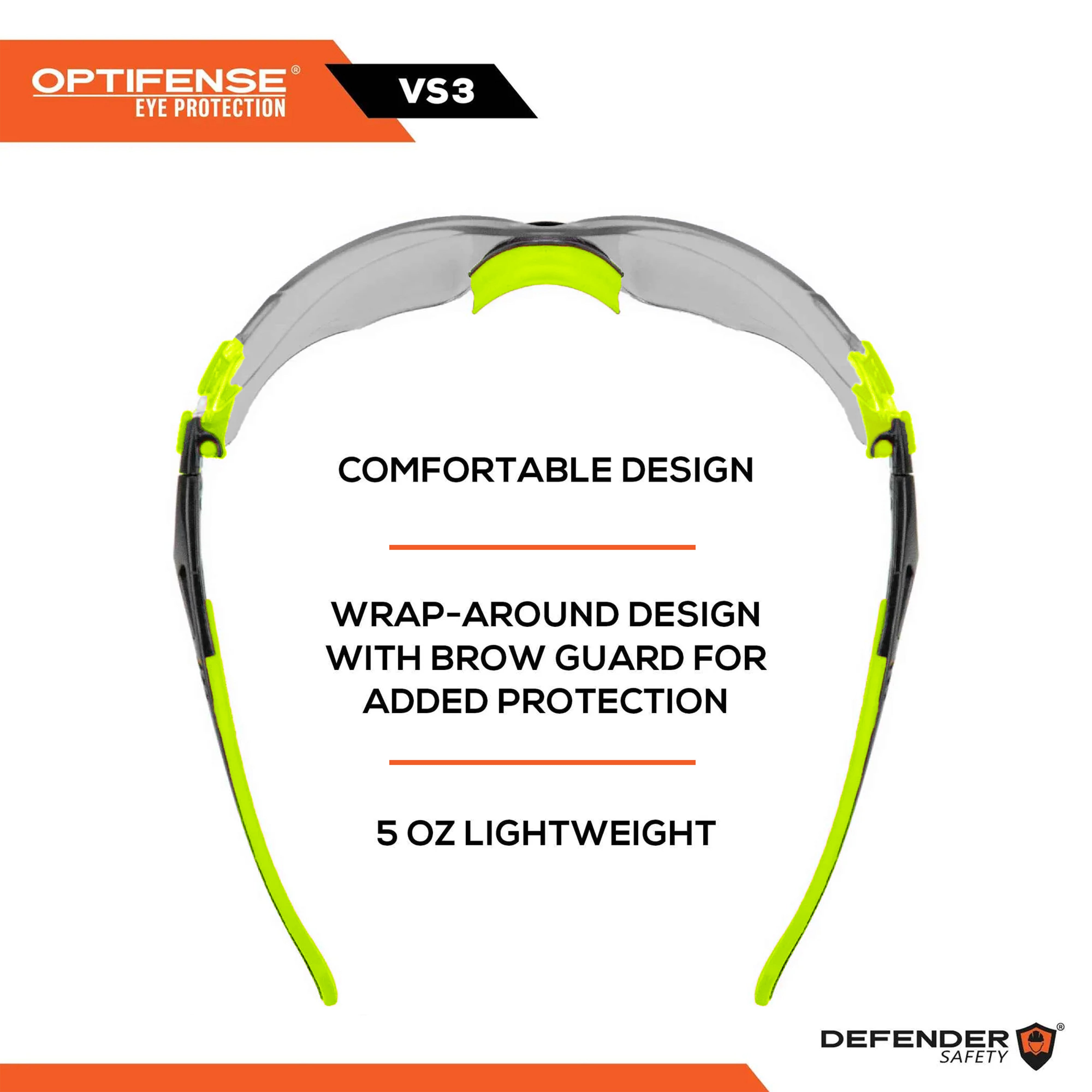 OPTIFENSE™ VS3 Anti Fog, Premium SMOKED Safety Glasses, ANSI Z87+ - Defender Safety