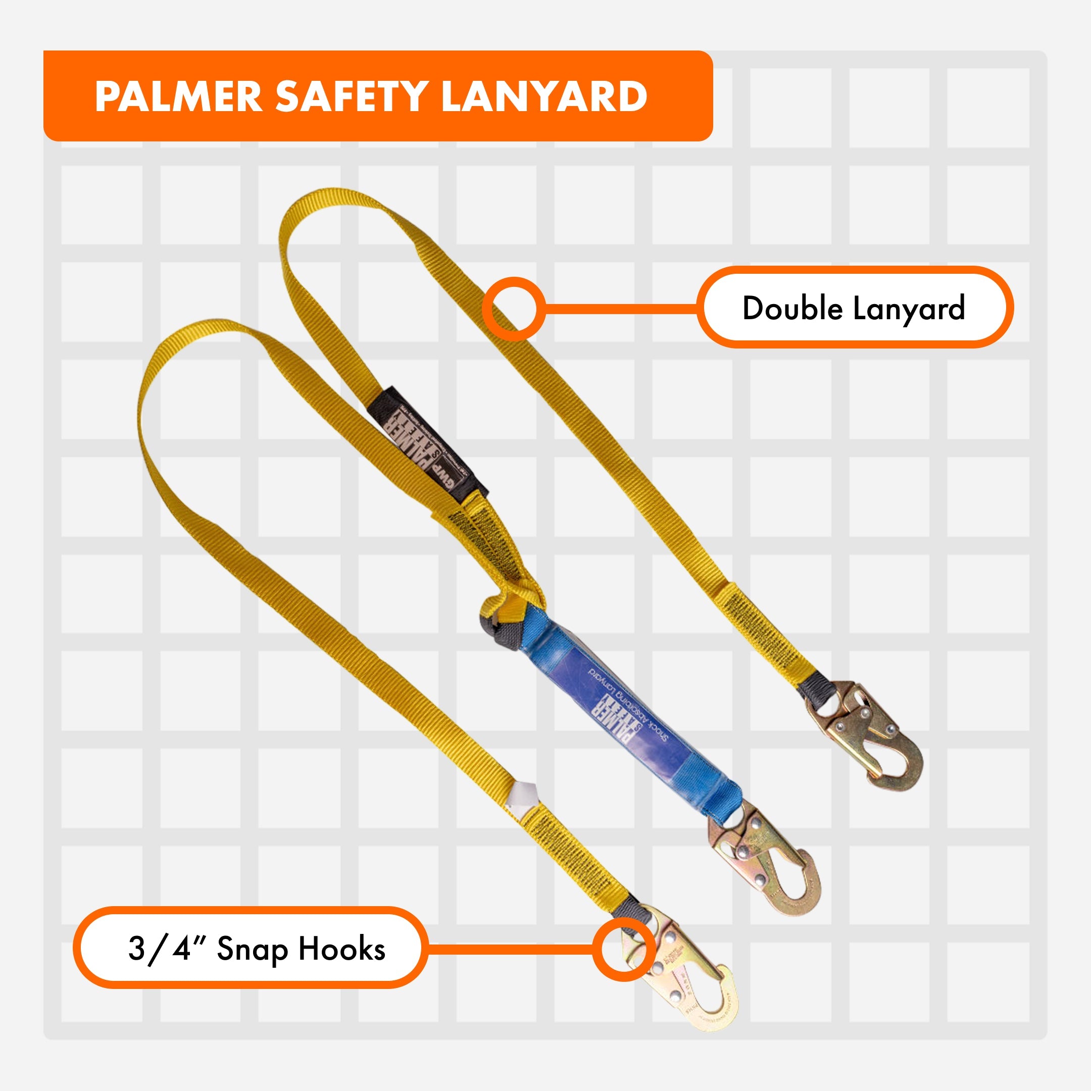 Palmer Safety Double Leg Lanyard | Snap Hooks | ANSI Compliant