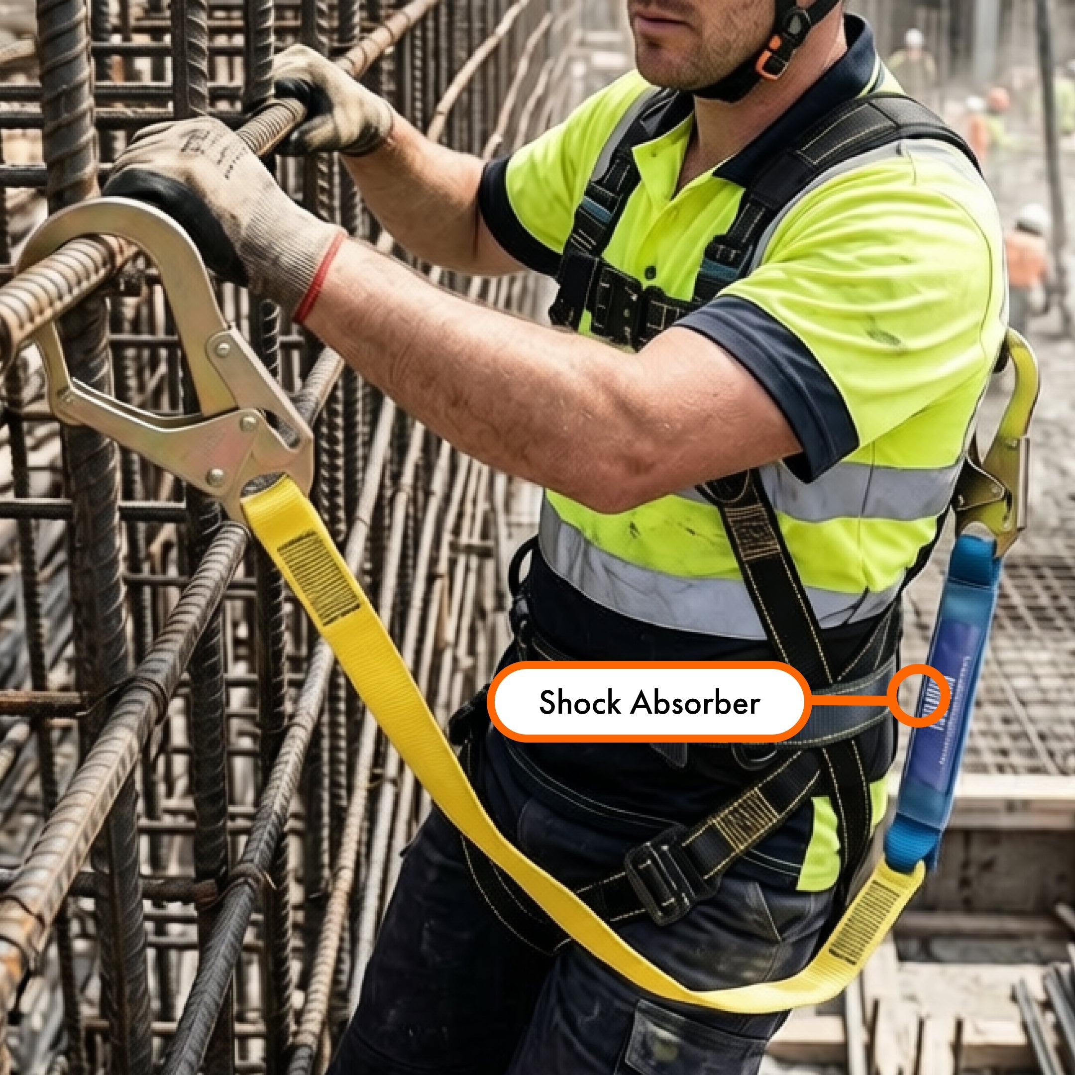 6 FT. Lanyard, Single Leg, Blue Shock Absorber, 1 Rebar + 1 Snap Hooks - Defender Safety