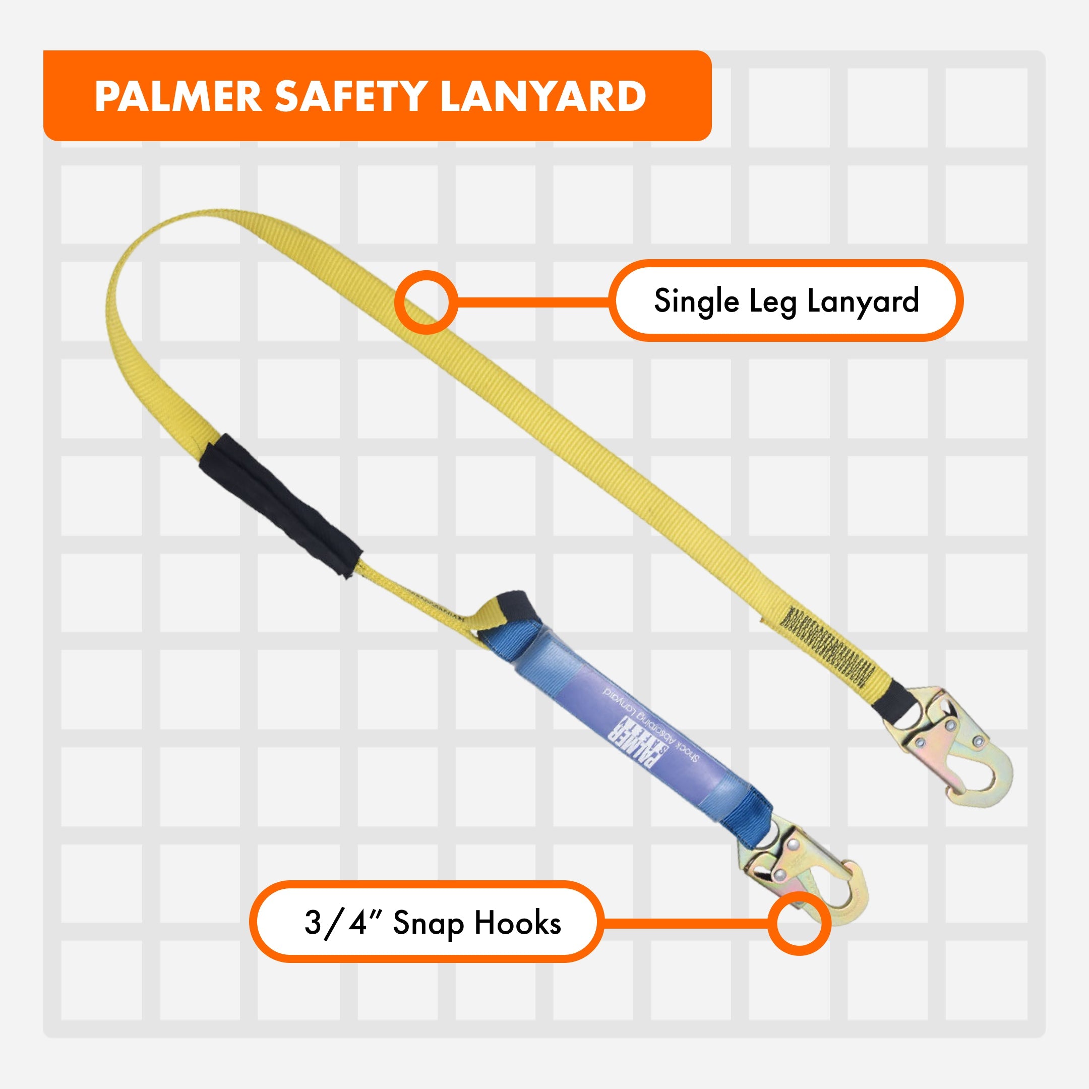 6 FT. Lanyard, Single Leg, Blue Shock Absorber, Snap Hooks - Defender Safety